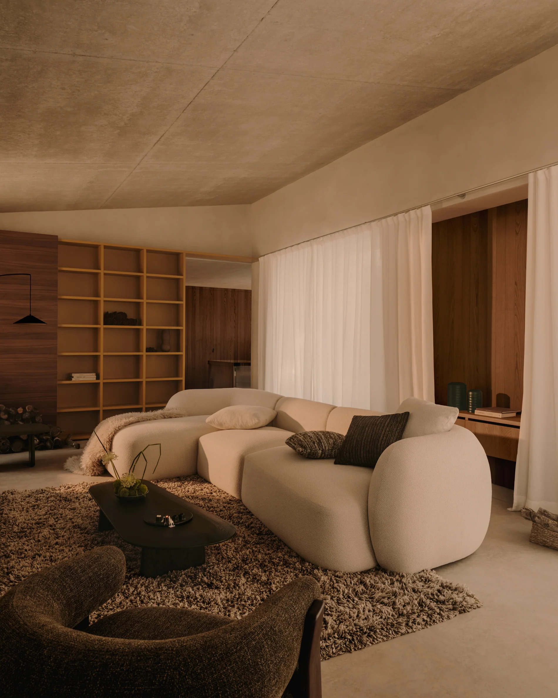 Martina ecru chenille 4-seater modular sofa with left chaise longue 377cm