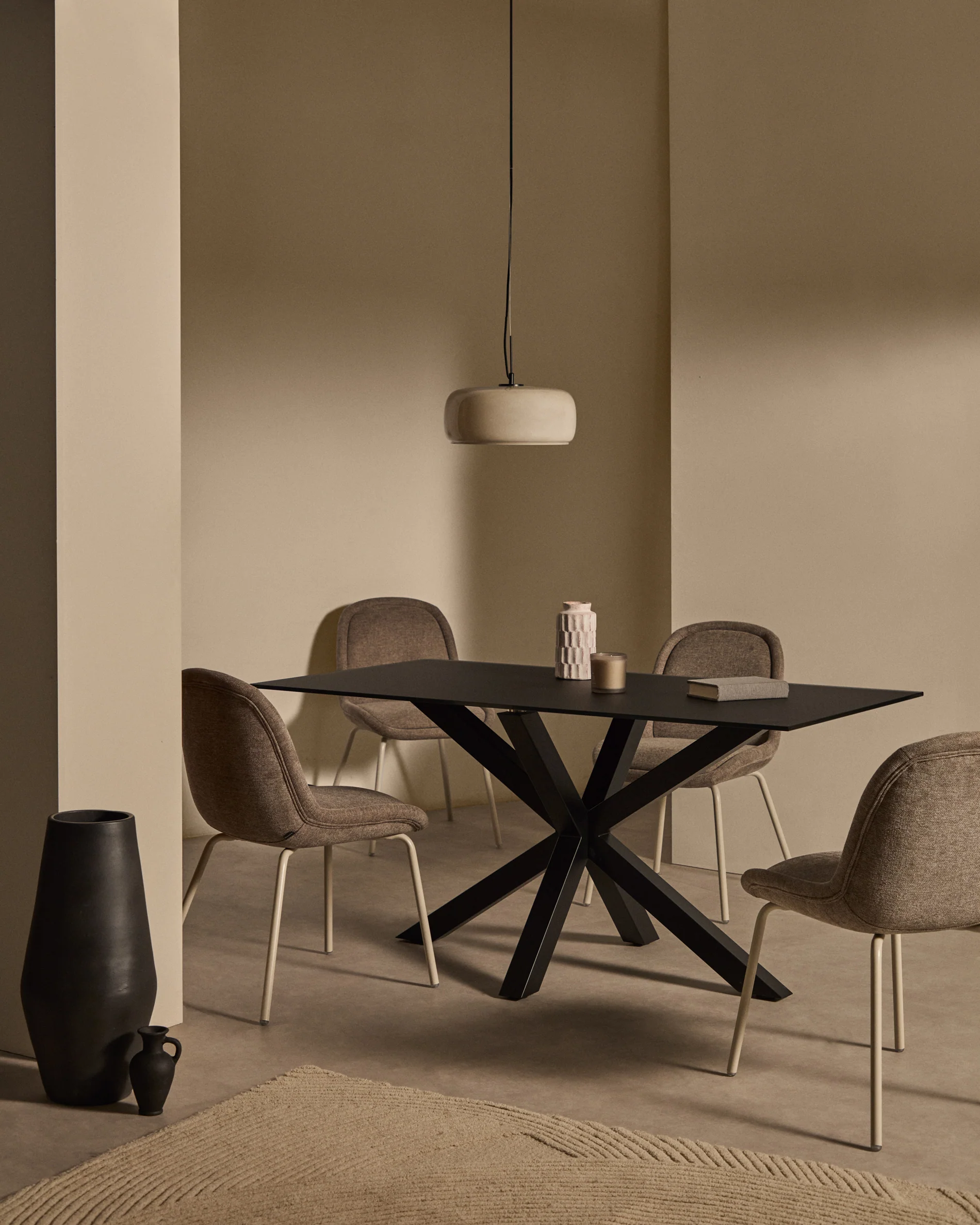 Argo table with black glass and black steel legs 160 x 90  cm