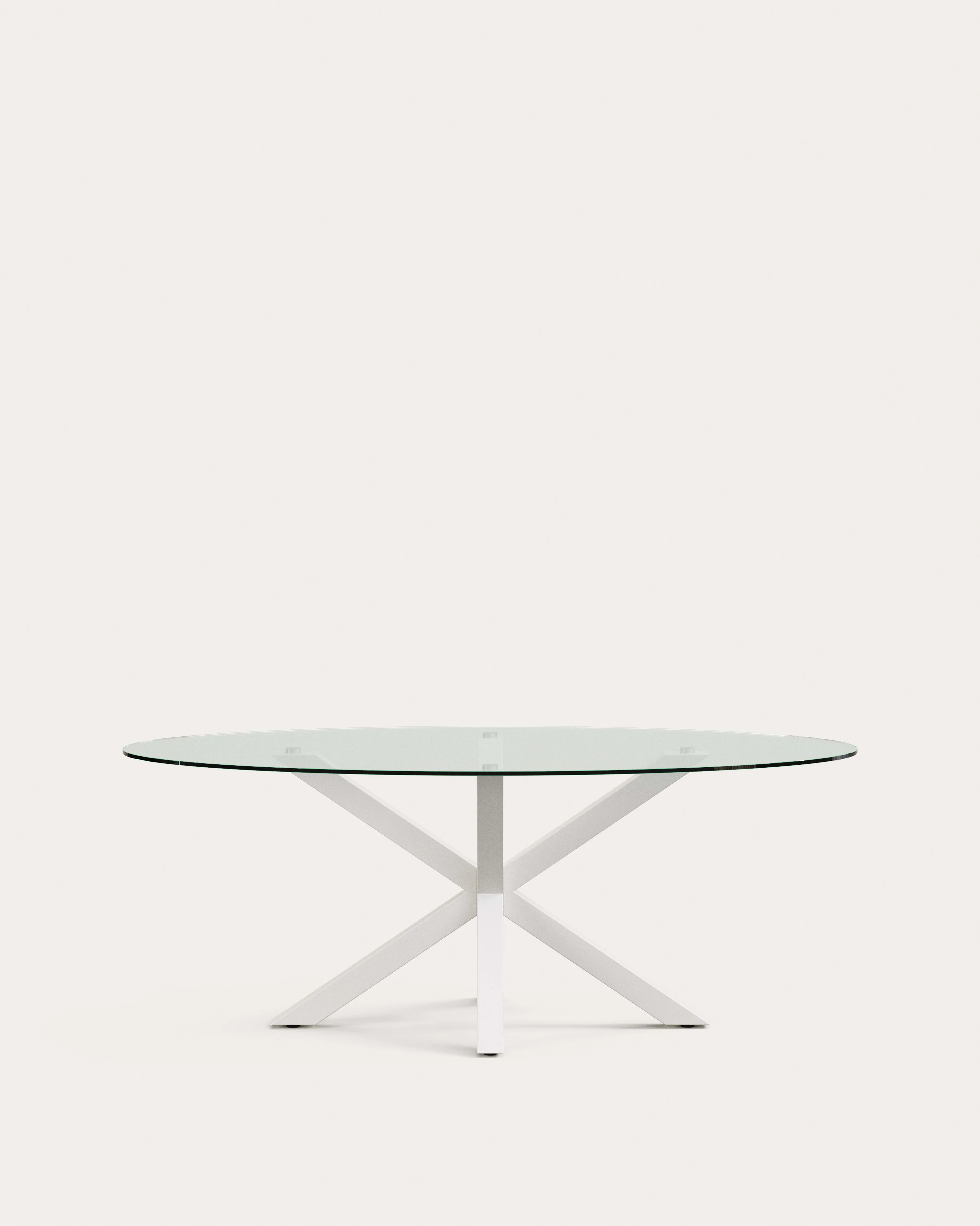 Argo oval table in glass and steel legs with white finish Ø 200 x 100 cm