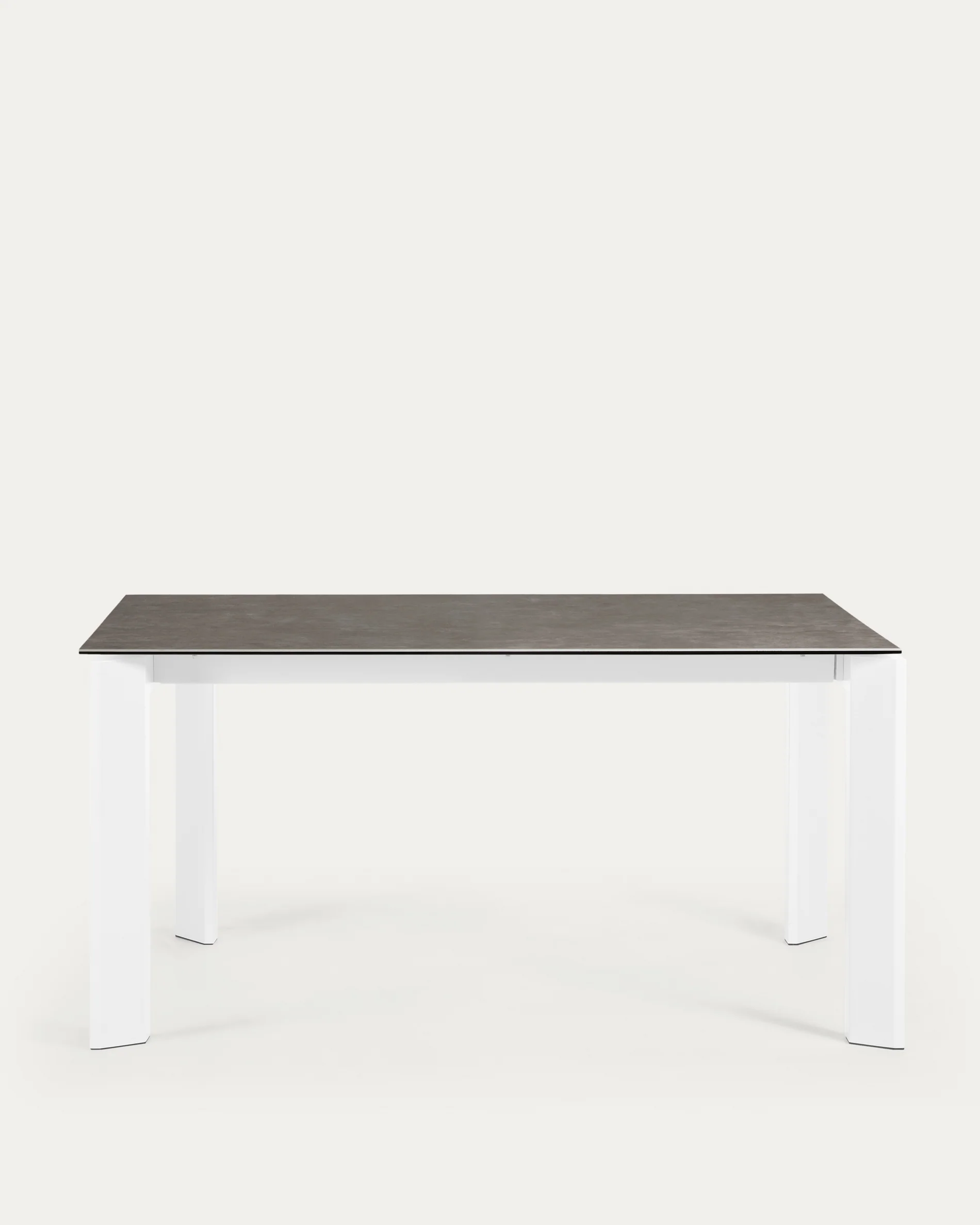 Axis extendable ceramic table in Vulcano Ceniza finish, white steel legs 160 (220) cm