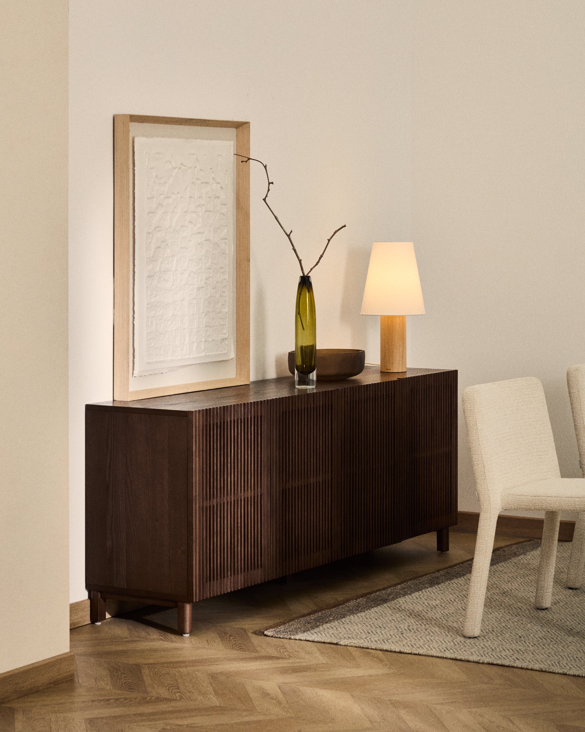 Beyla sideboard with 4 doors in ash veneer and solid ash wood with walnut-tone finish 180 x 71.5 cm FSC 100%