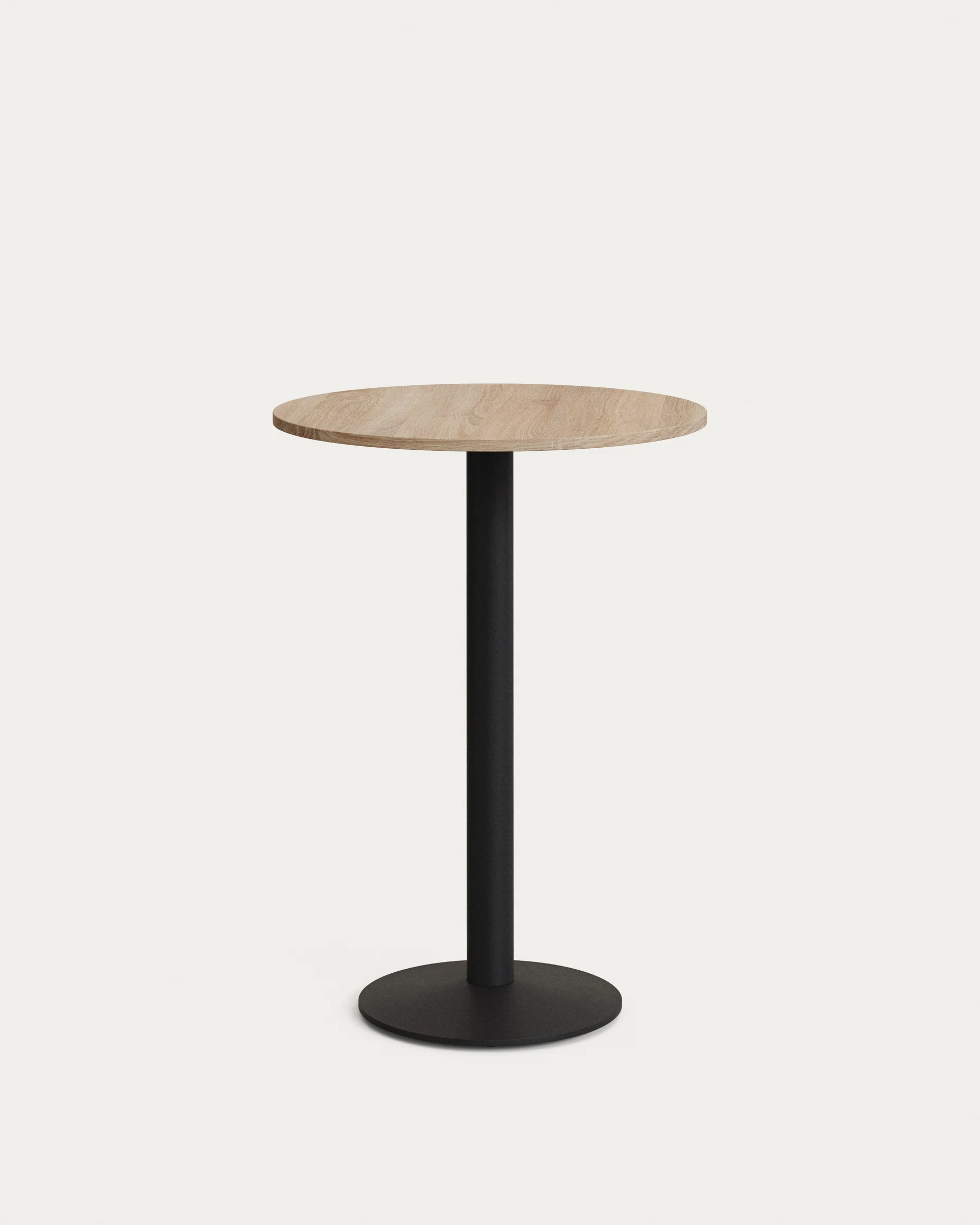 Esilda high round table in natural finish melamine with metal leg in a painted black finish, Ø60x96cm
