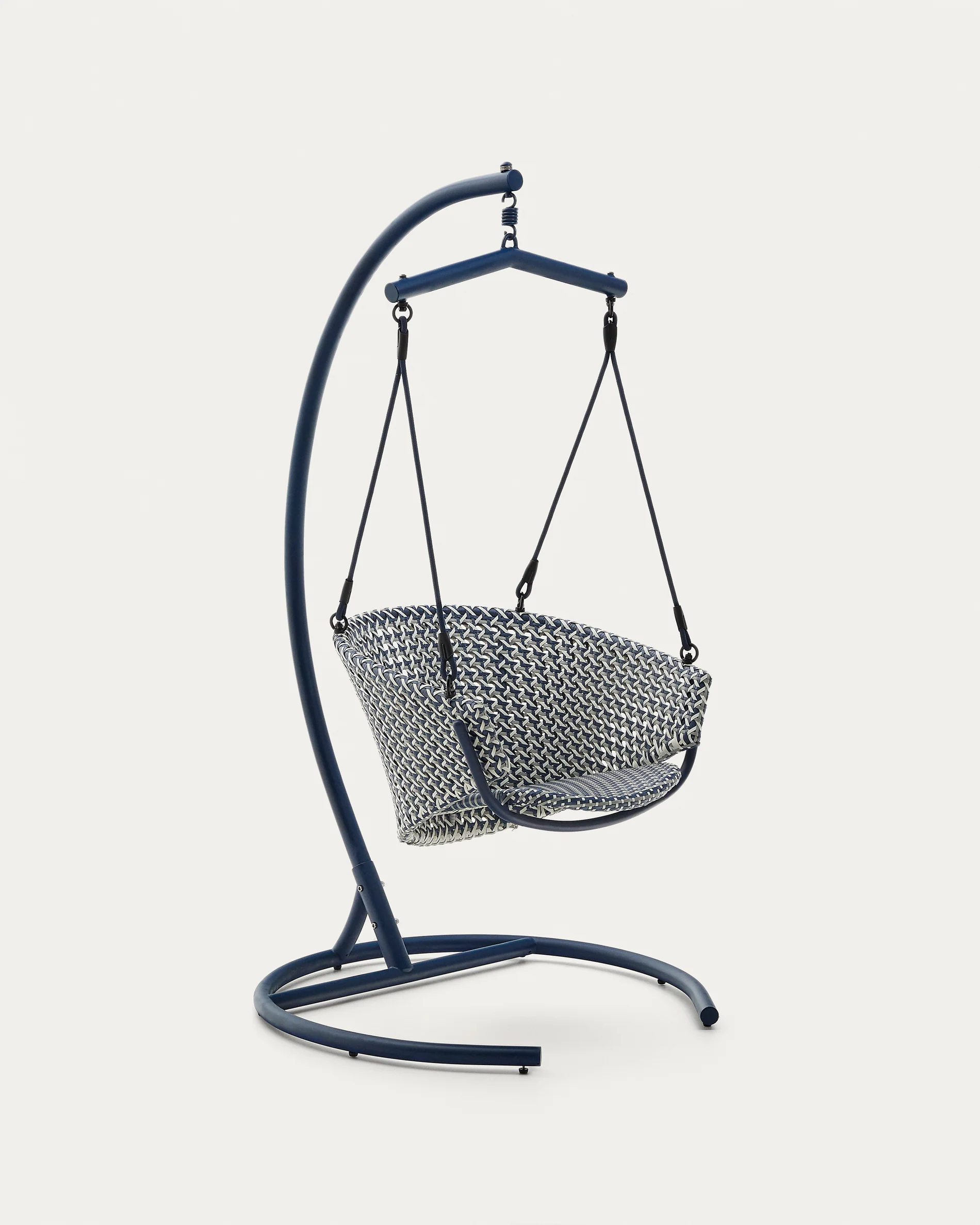 Saliga blue hanging armchair with base in aluminium and synthetic rattan