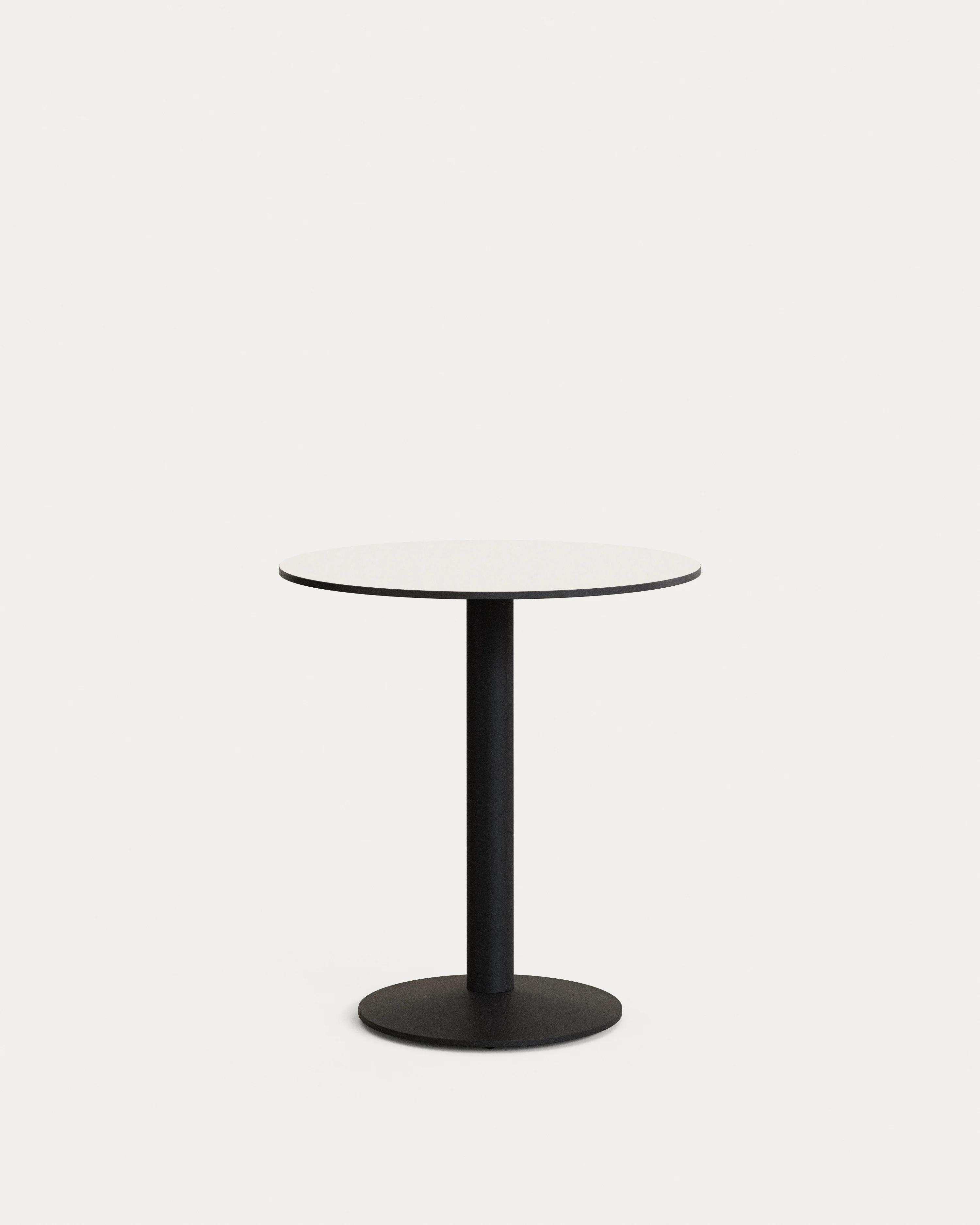 Esilda round outdoor table in white with metal leg in a painted black finish, Ø 70 x 70 cm