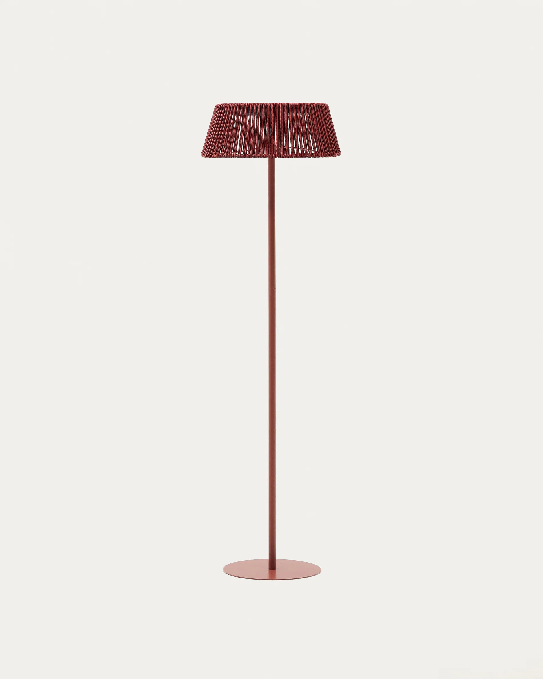 Aldet outdoor solar floor lamp in terracotta mottled rope cord with terracotta metal stand Ø46cm