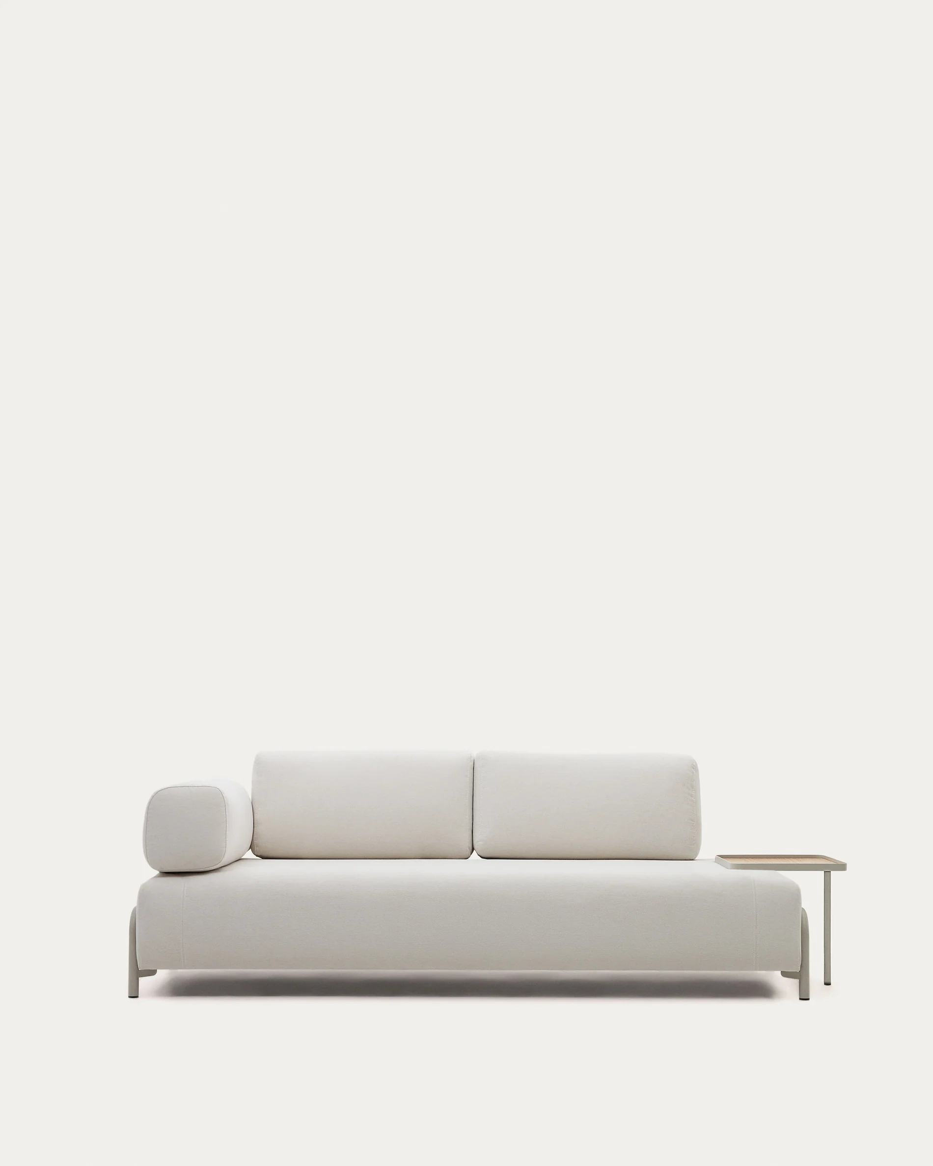 Compo 3-seater sofa chenille beige, large tray oak veneer and beige metal structure 232cm FSC Mix Credit