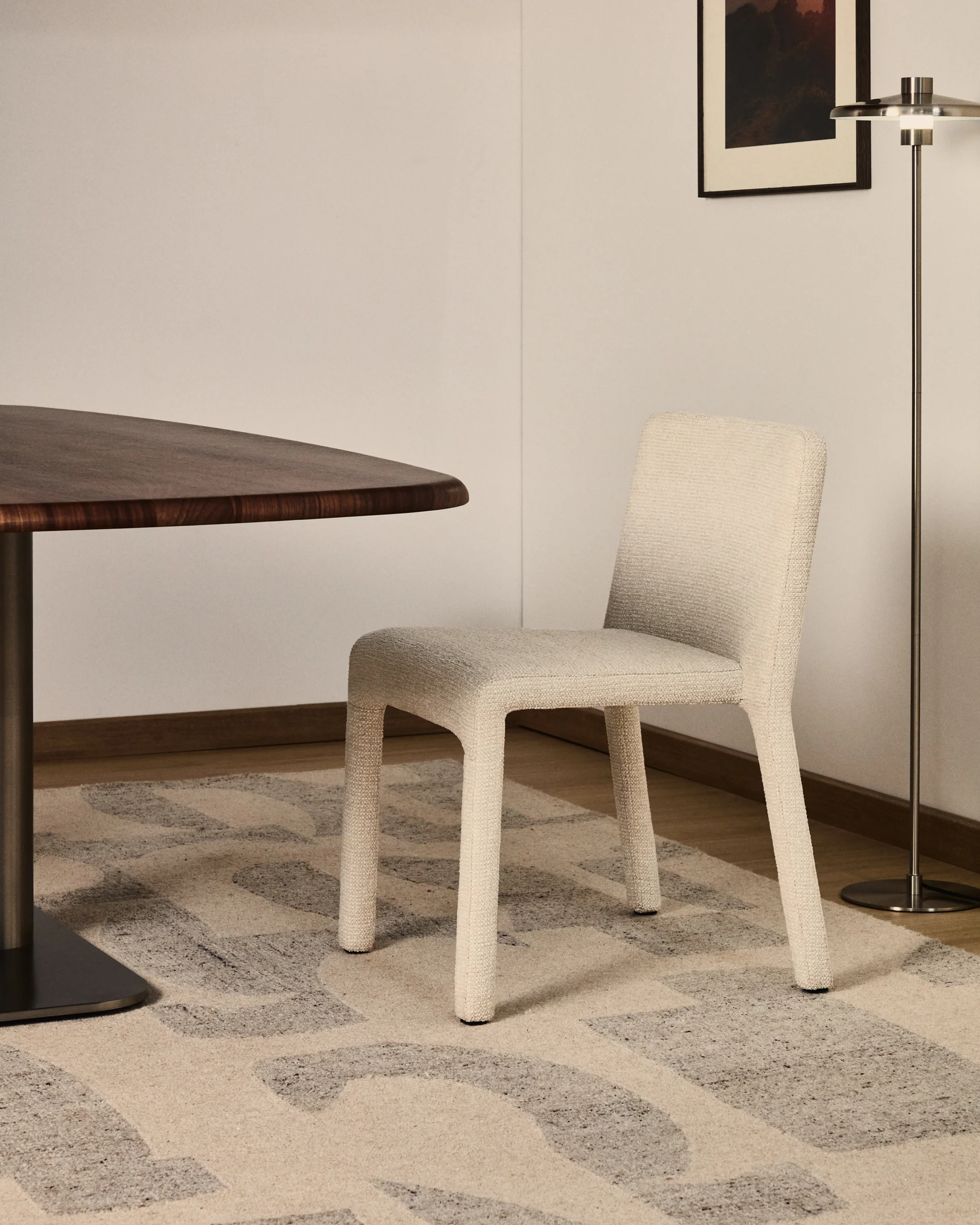 Loria beige chenille stackable chair