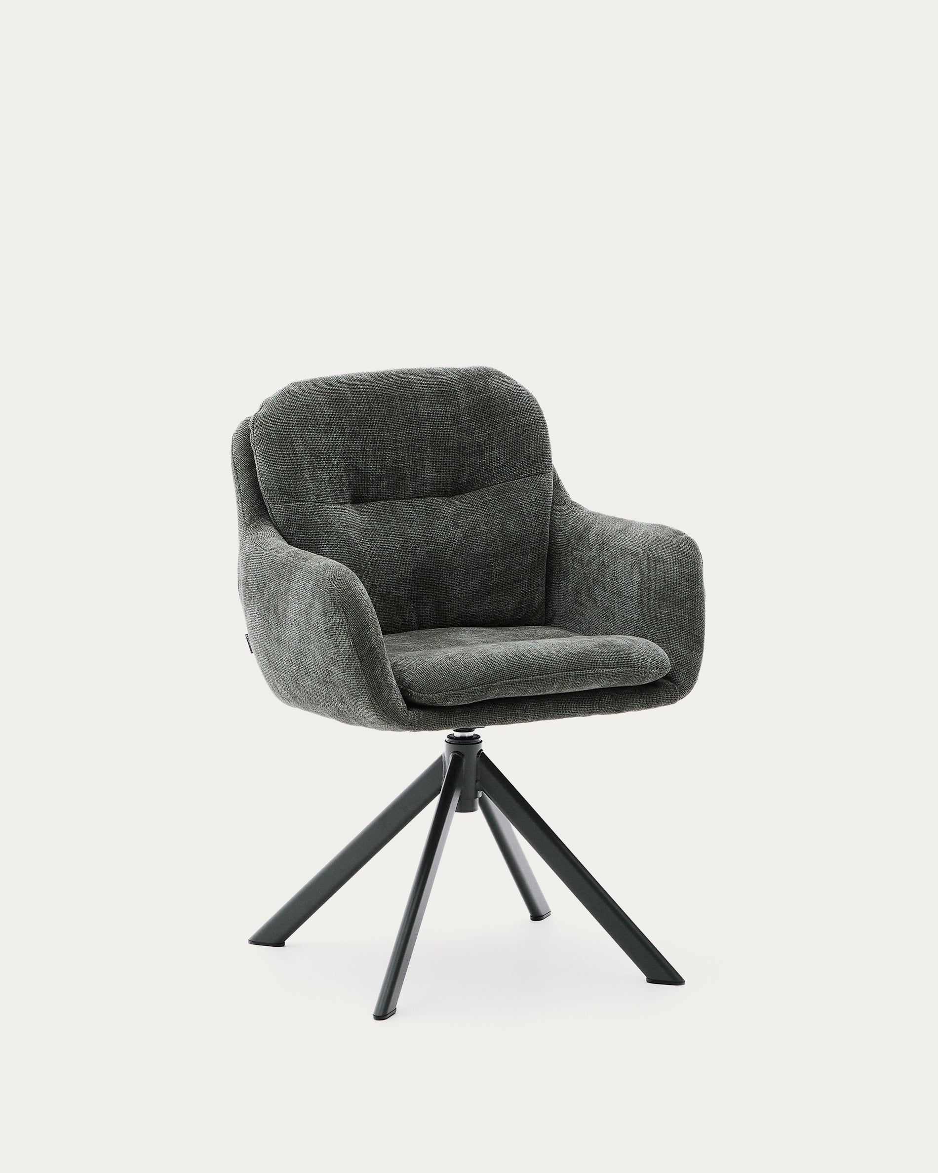 Lexa swivel chair in green chenille and steel legs in a green finish