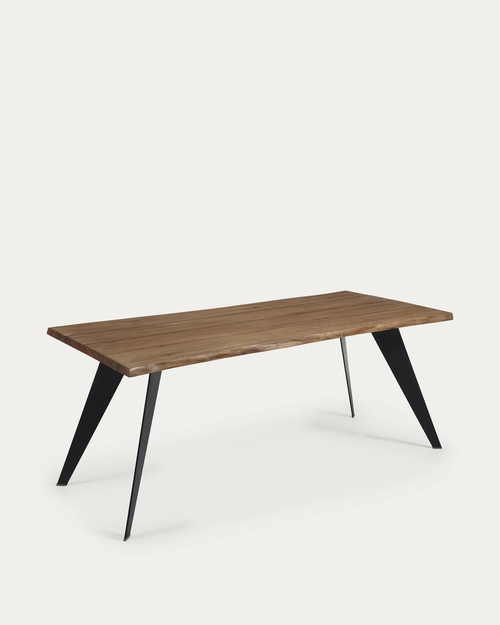 Koda oak veneer table with a distressed finish and black steel legs, 180 x 100 cm