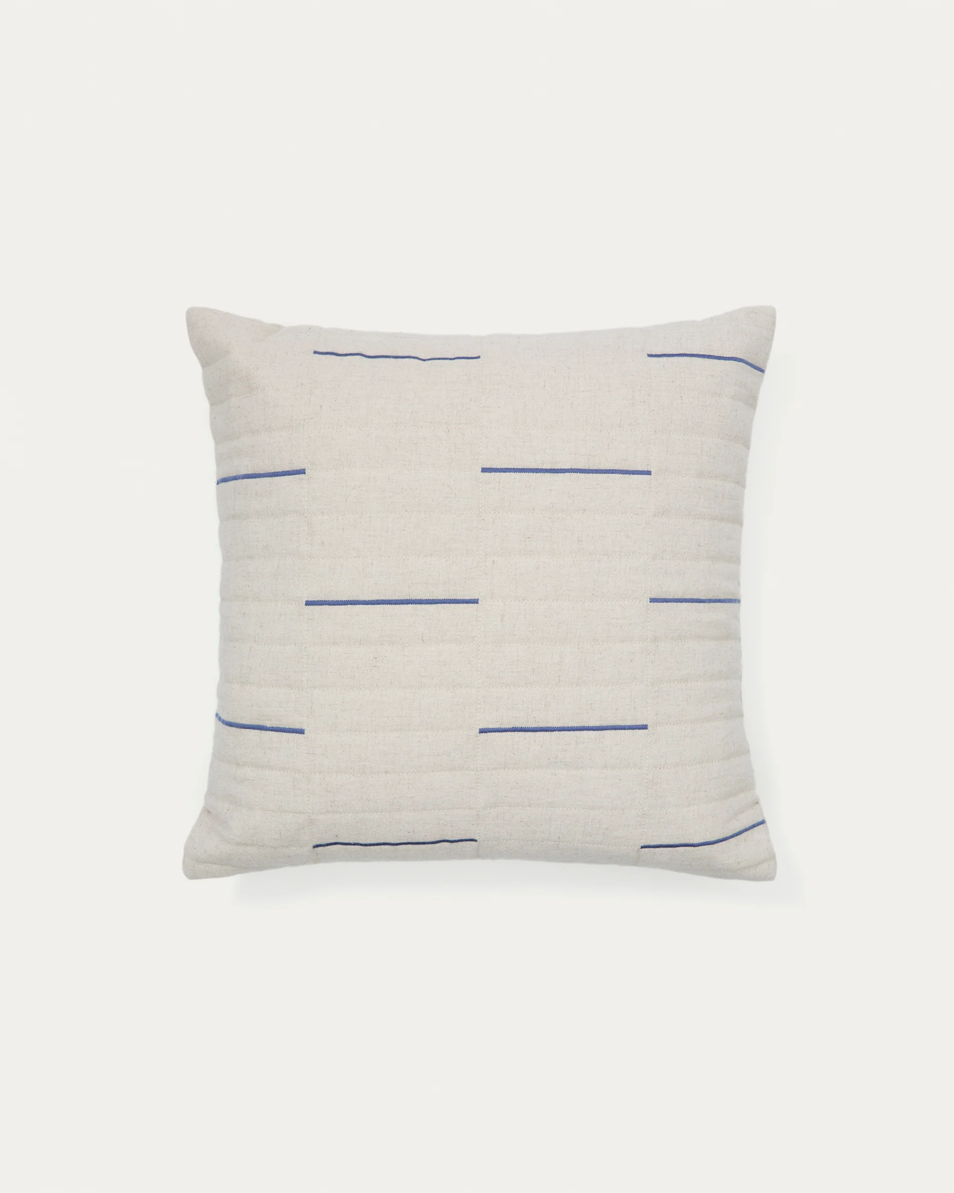 Blaina cushion cover in white linen with a blue embroidery feature, 45 x 45 cm
