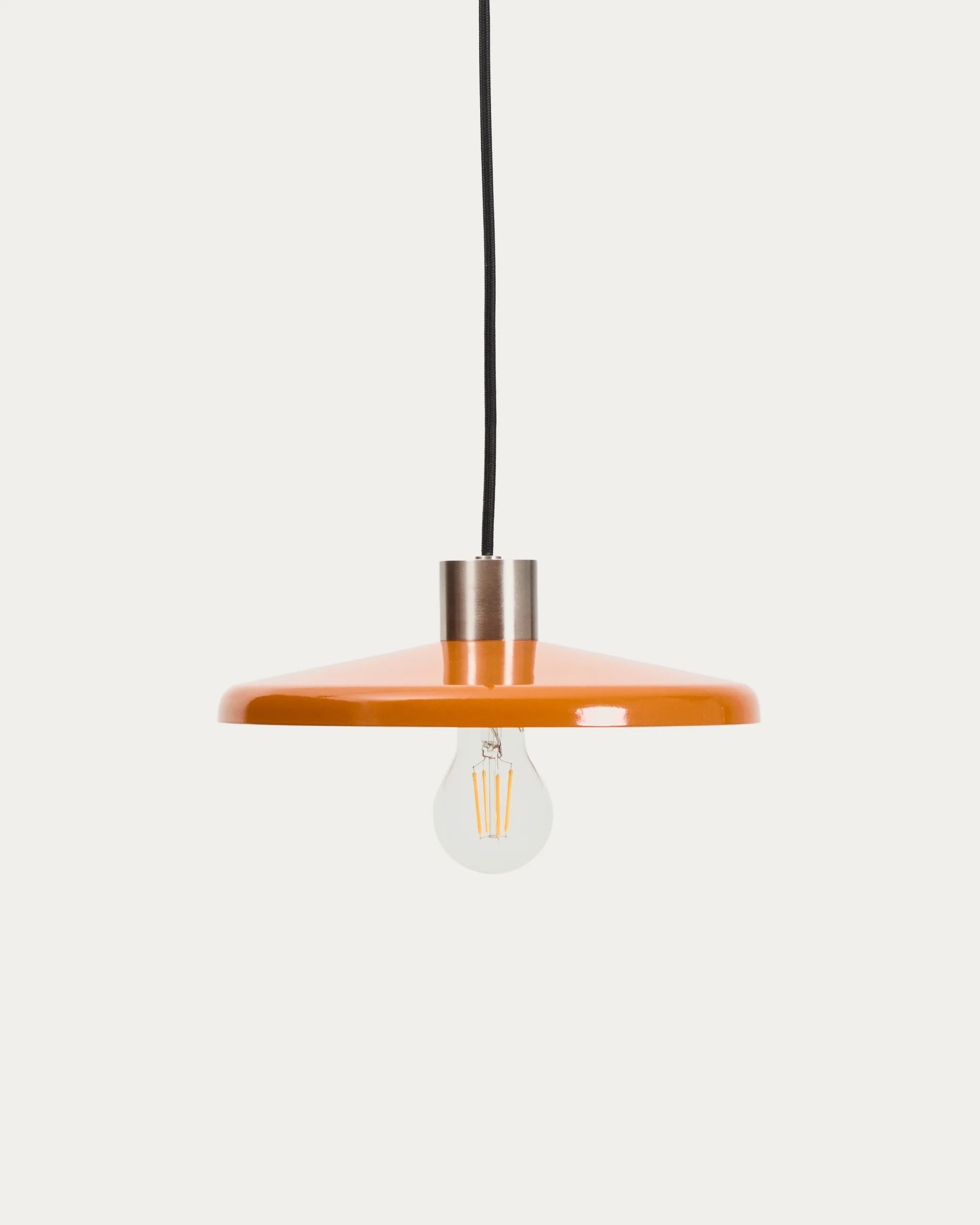 Nuvira ceiling lamp in light grey brushed metal with orange lampshade