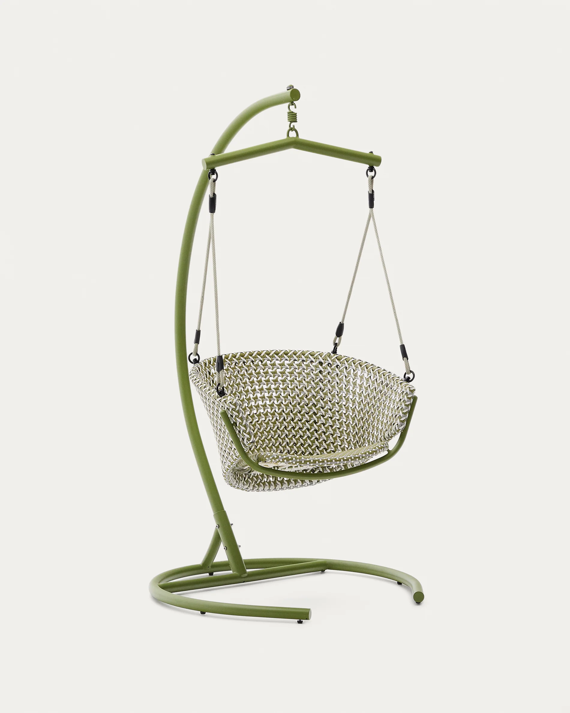 Saliga green hanging armchair with base in aluminium and synthetic rattan