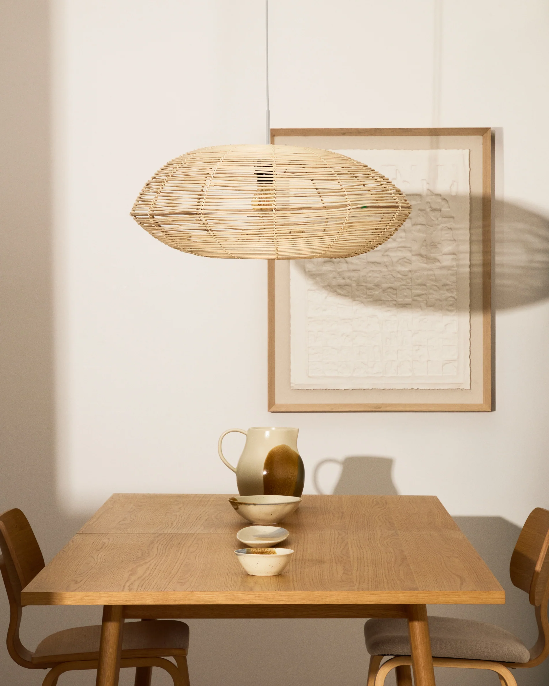 Flaro rattan ceiling lamp shade with light finish Ø70cm