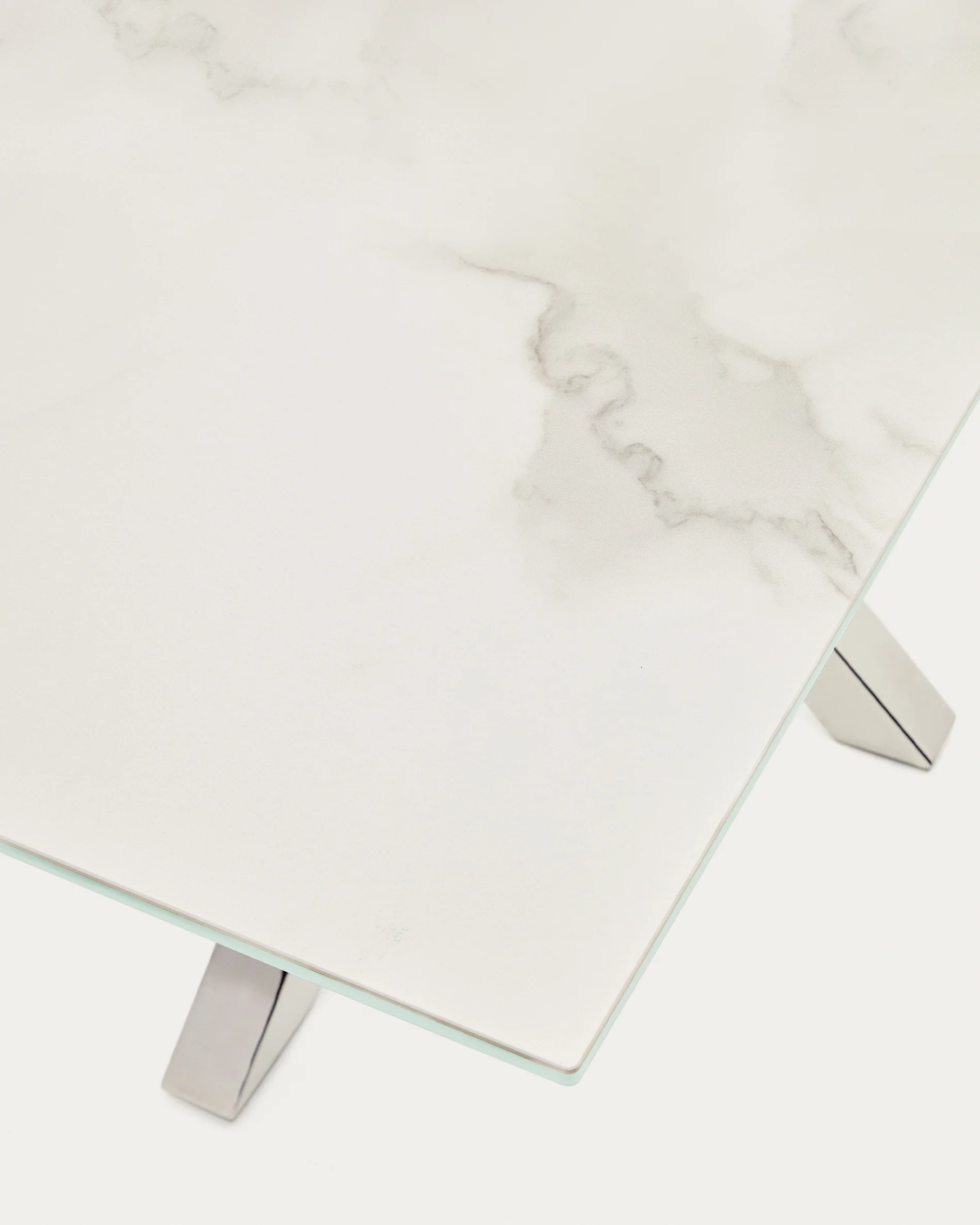 Argo table in white Kalos porcelain and stainless steel legs, 160 x 90 cm