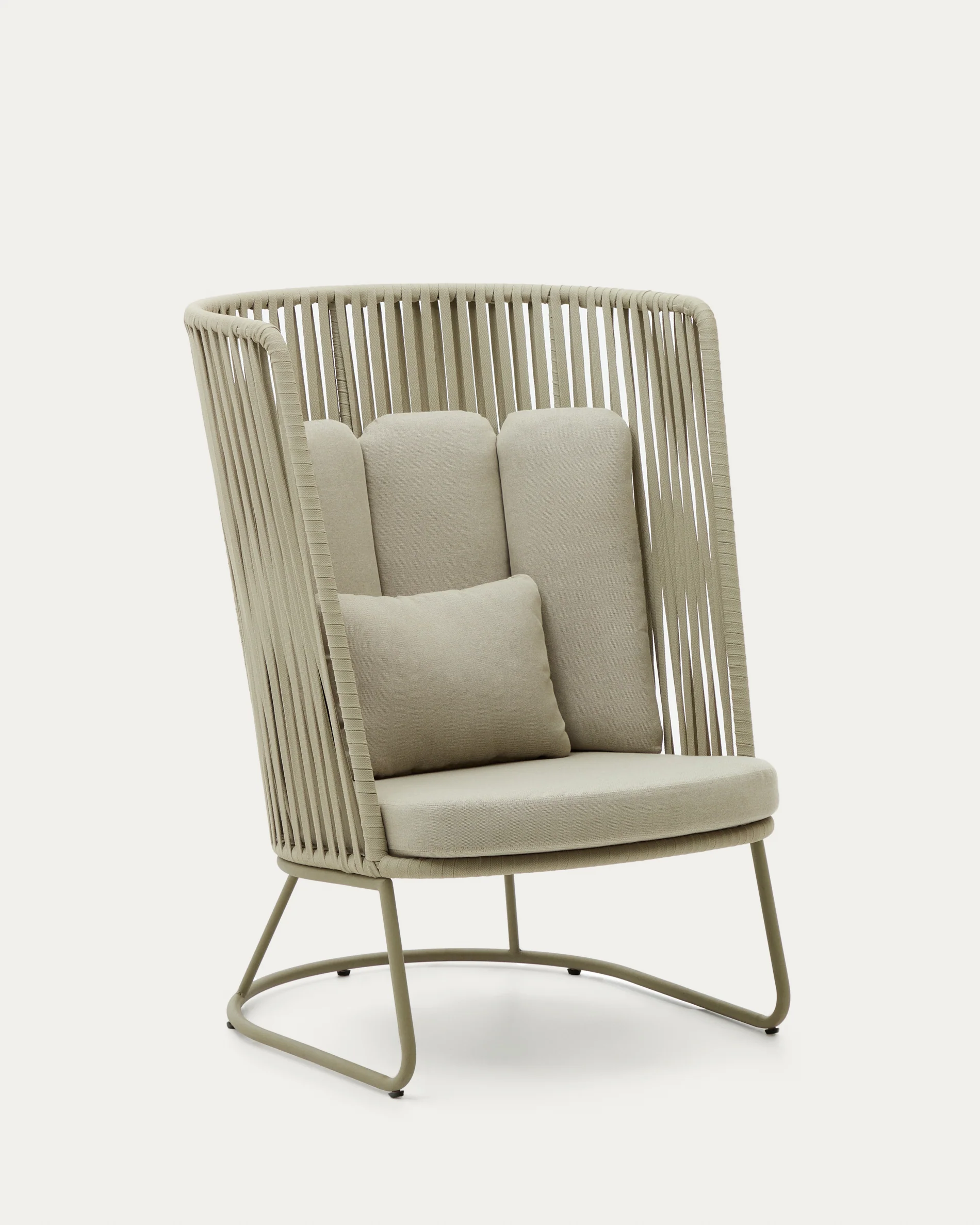 Saconca outdoor armchair with a high backrest made of cord and green galvanised steel