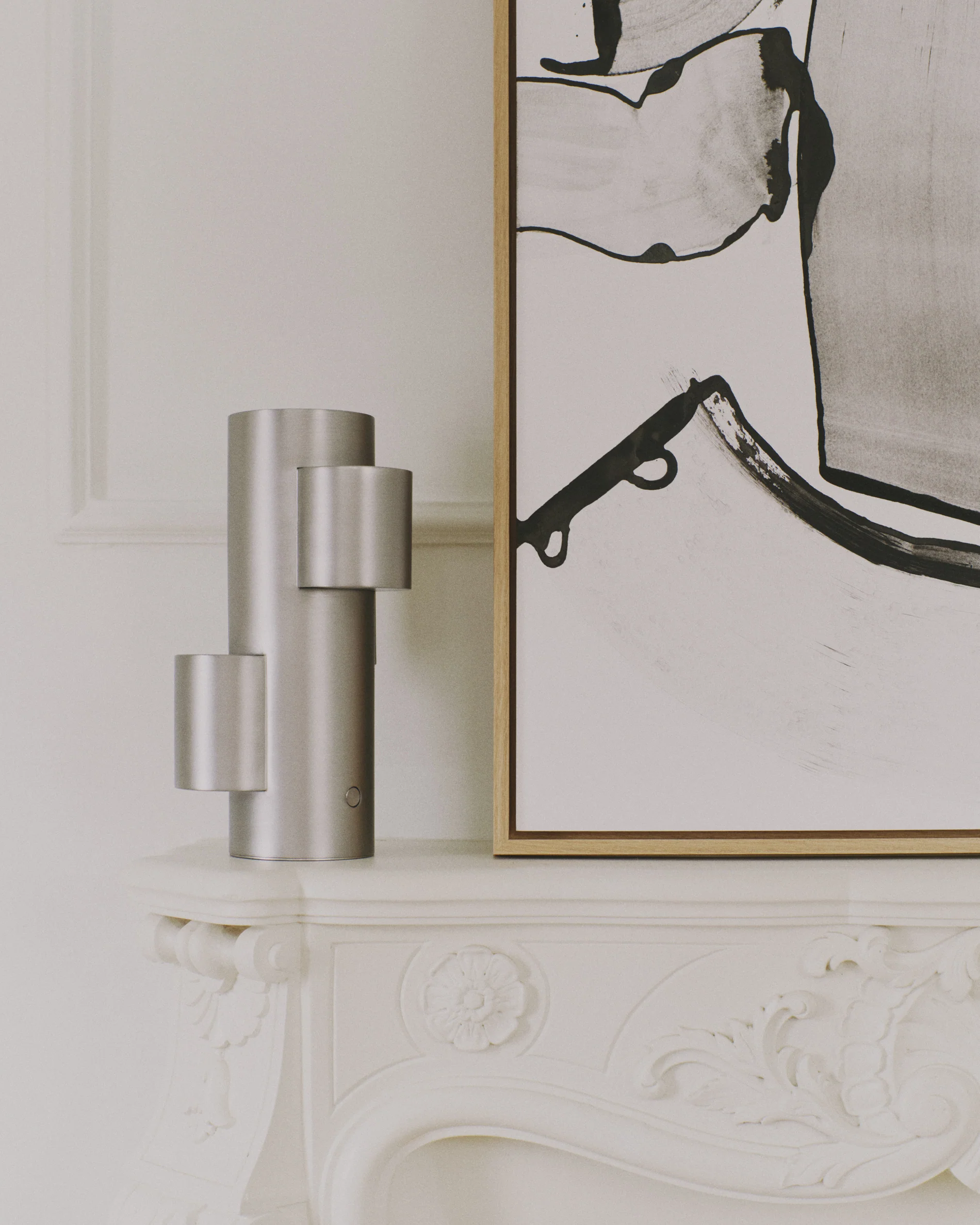 Adrina portable LED table lamp in light grey metal with brushed finish