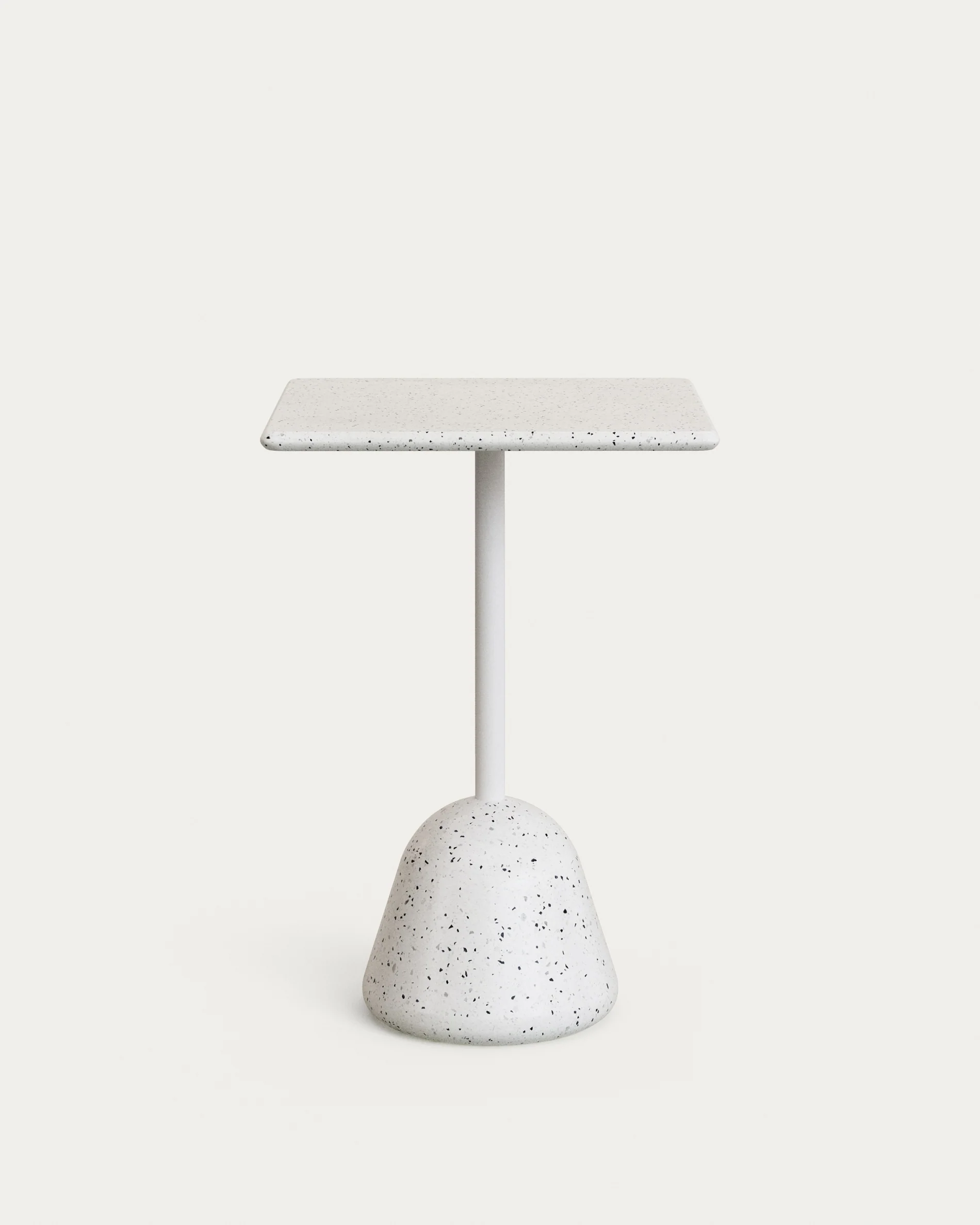 Saura high bar table in white terrazzo with a white terrazzo top, 95 x 70 x 70 cm