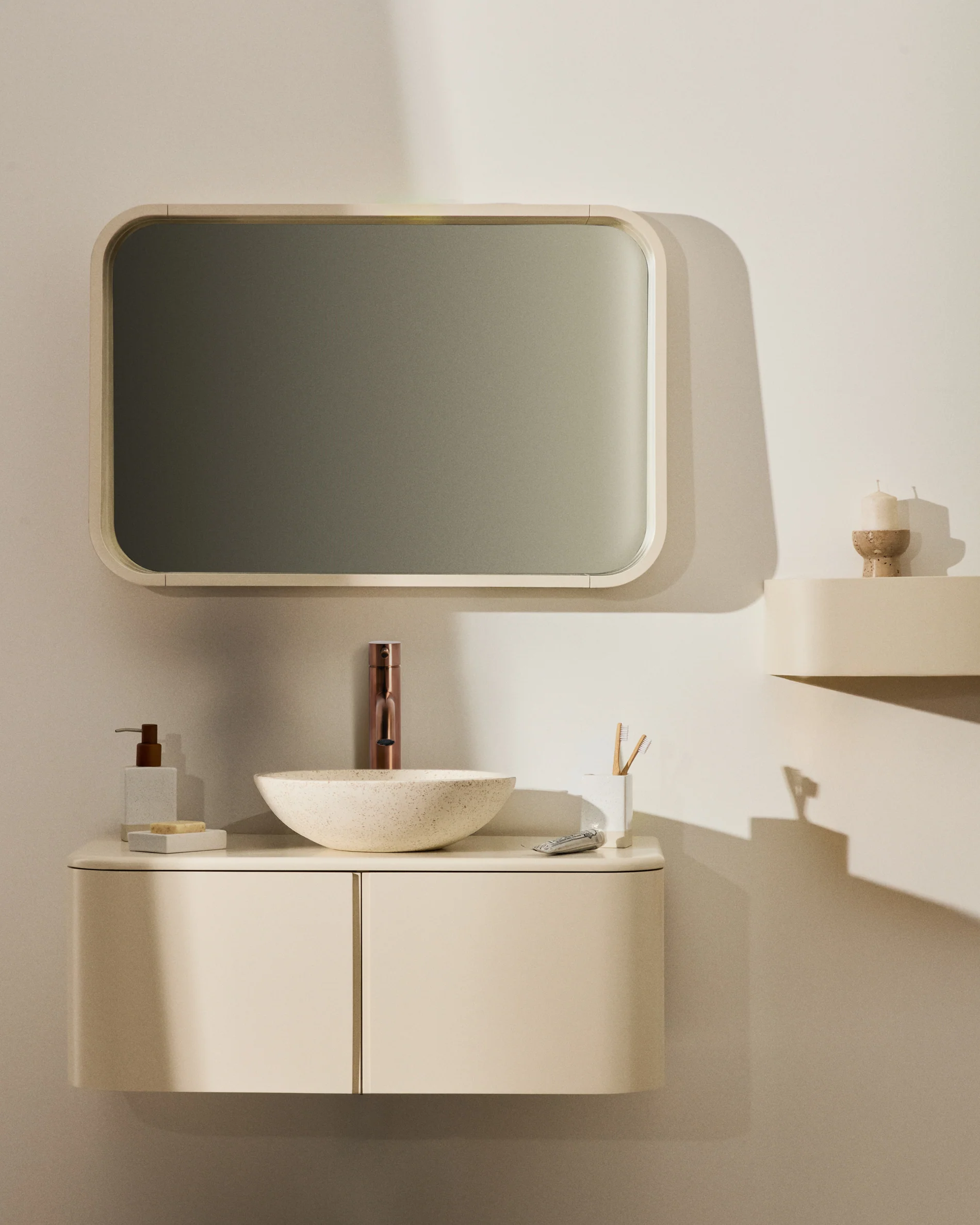 Salaya bathroom furniture in lacquered beige ash laminated plywood 90 x 45 cm