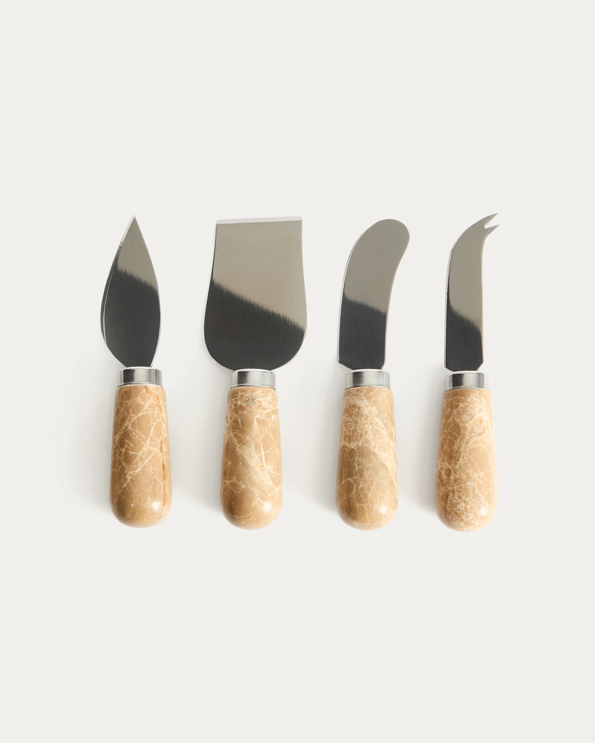 Adoma set of 4 cheese knives in beige marble and stainless steel