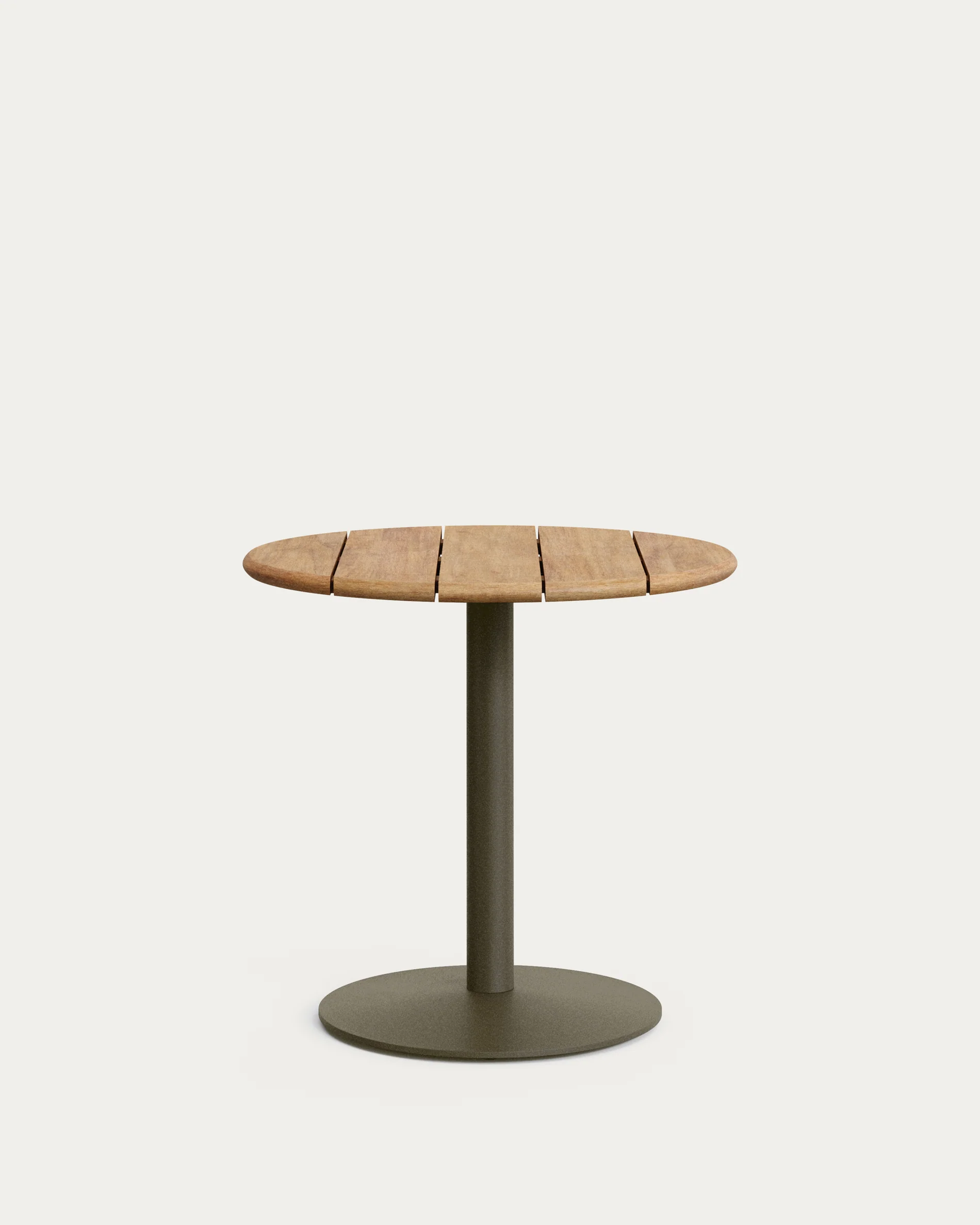Esilda outdoor round table with FSC 100% acacia top Ø80cm and green steel base Ø55x72cm