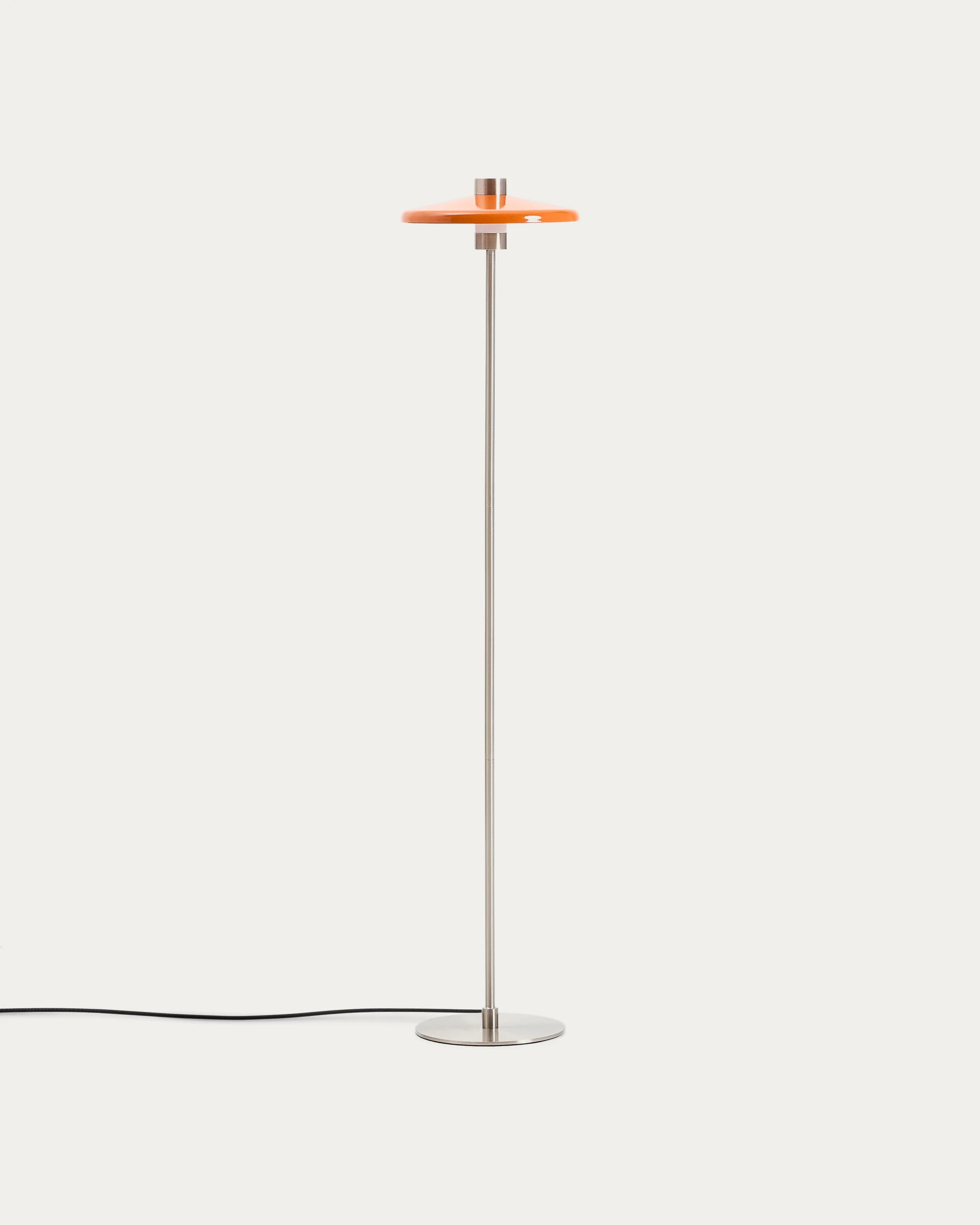 Nuvira floor lamp in light grey brushed metal and orange lampshade