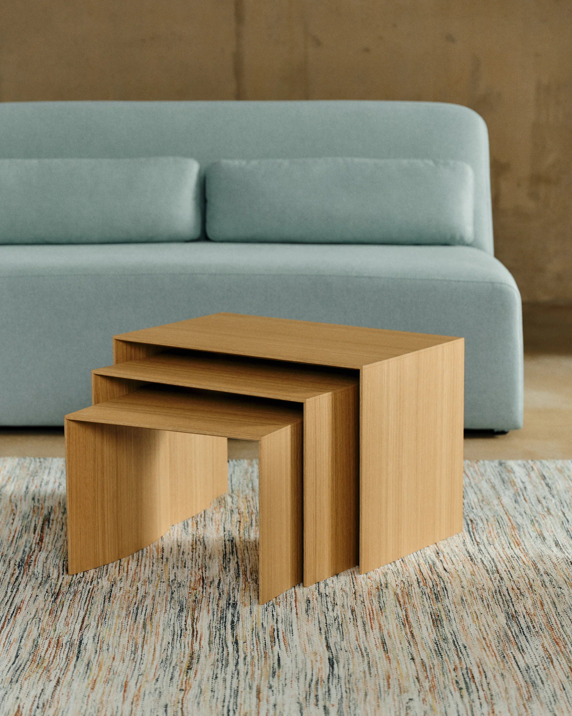 Litto set of 3 oak veneer nesting tables FSC Mix Credit 60 x 40 / 51 x 36 / 42 x 31 cm