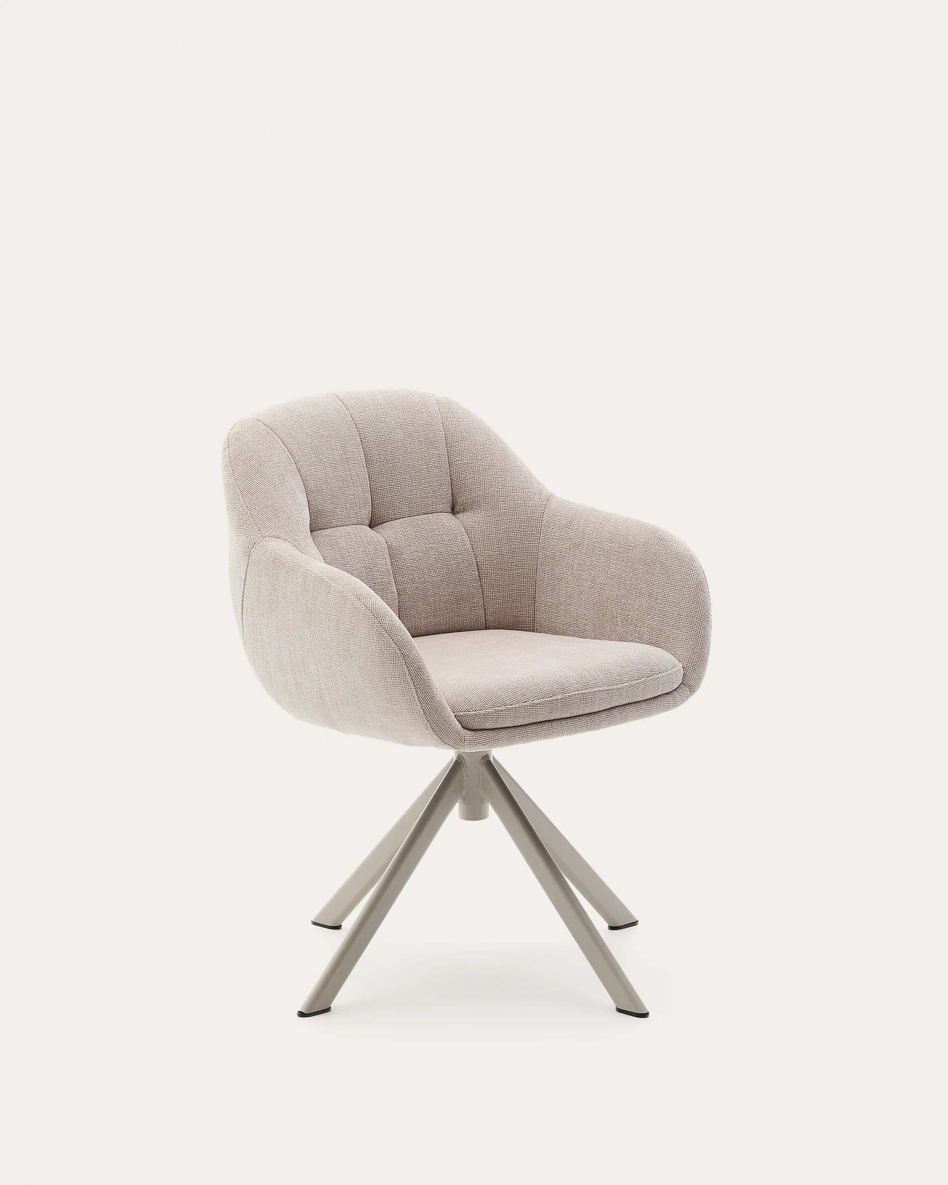 Dorina swivel chair in beige chenille and steel legs in a beige finish