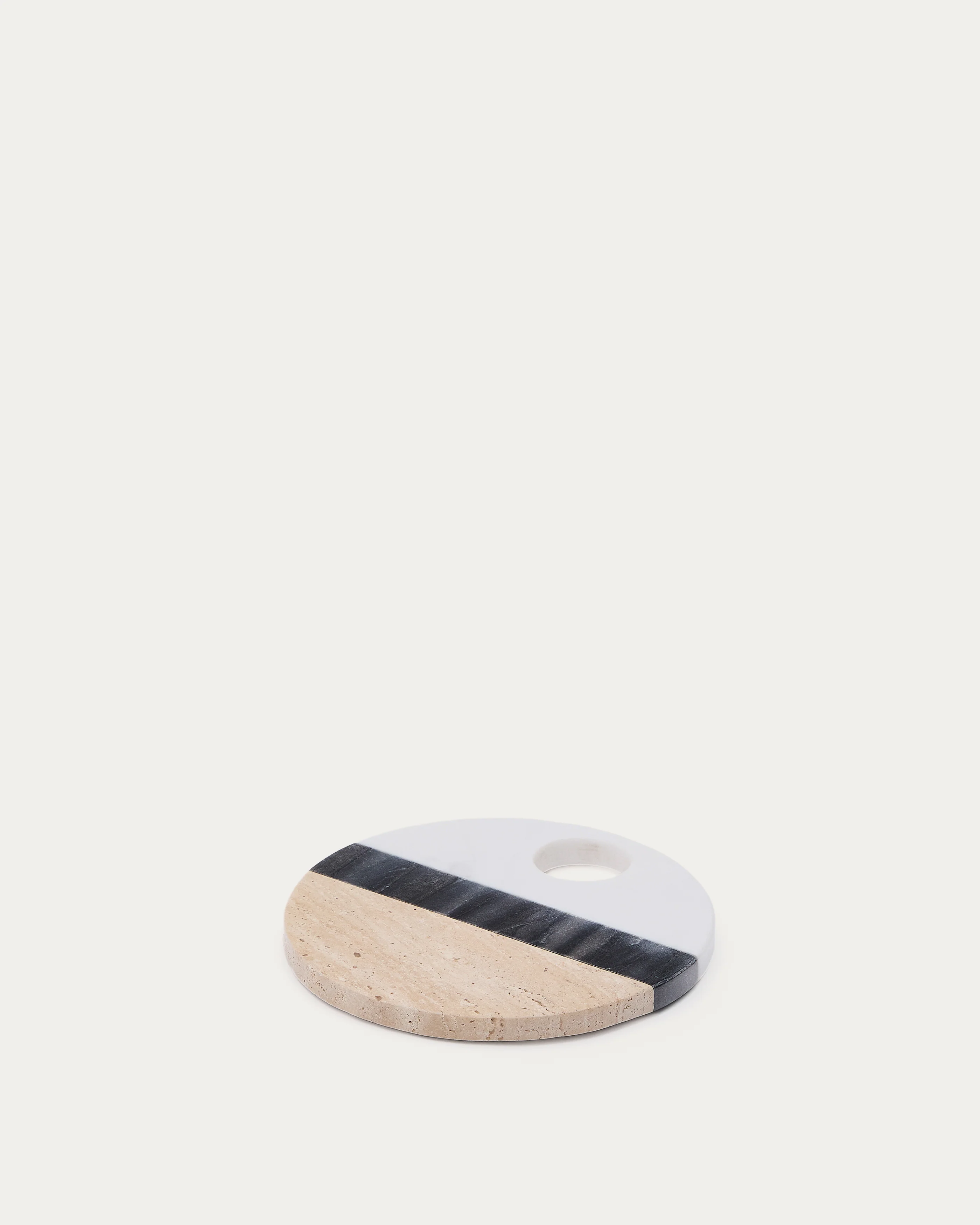 Nivol round serving board in black and white marble and travertine