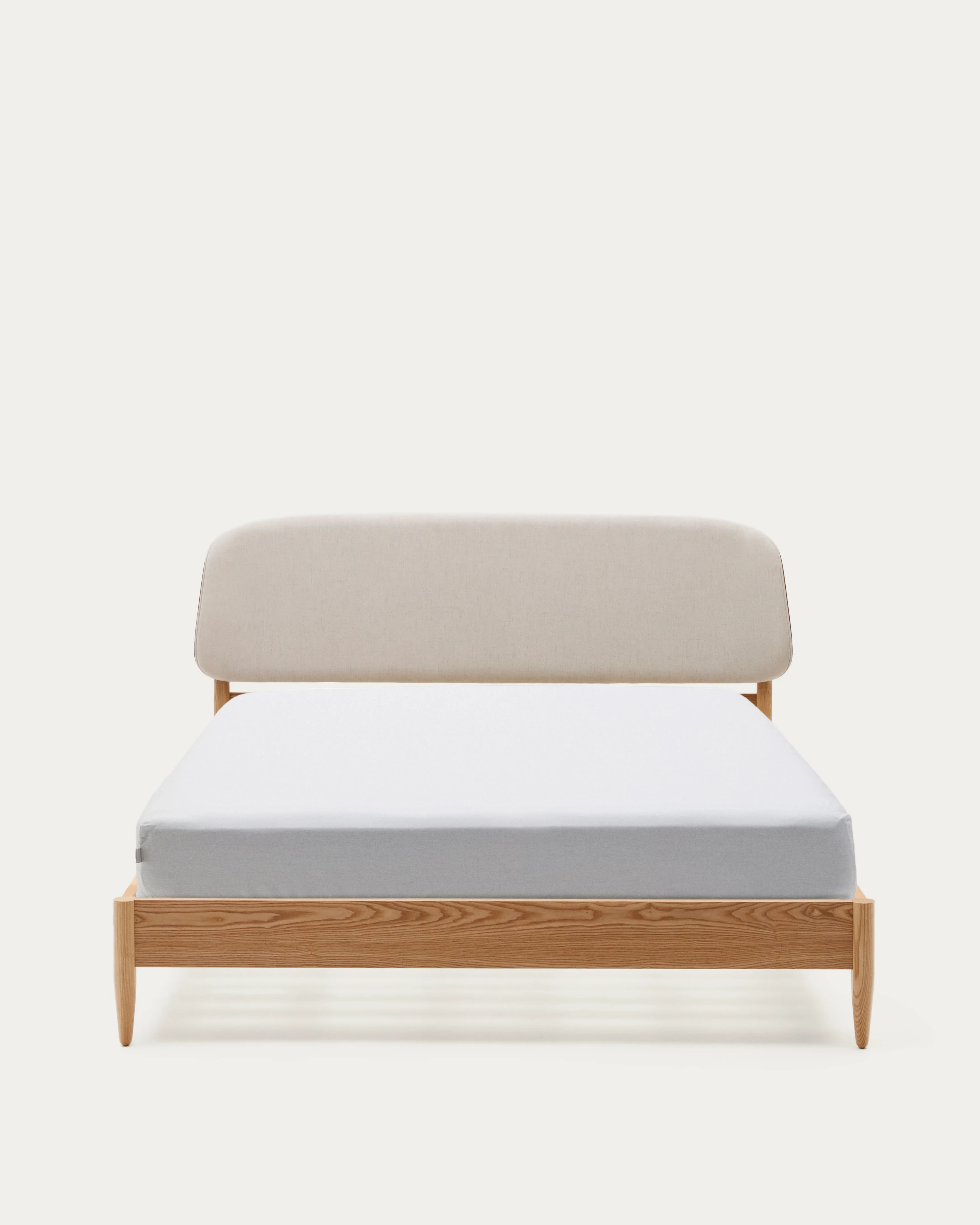 Octavia bed in ash plywood and white upholstered headboard FSC Mix Credit 160 x 200 cm