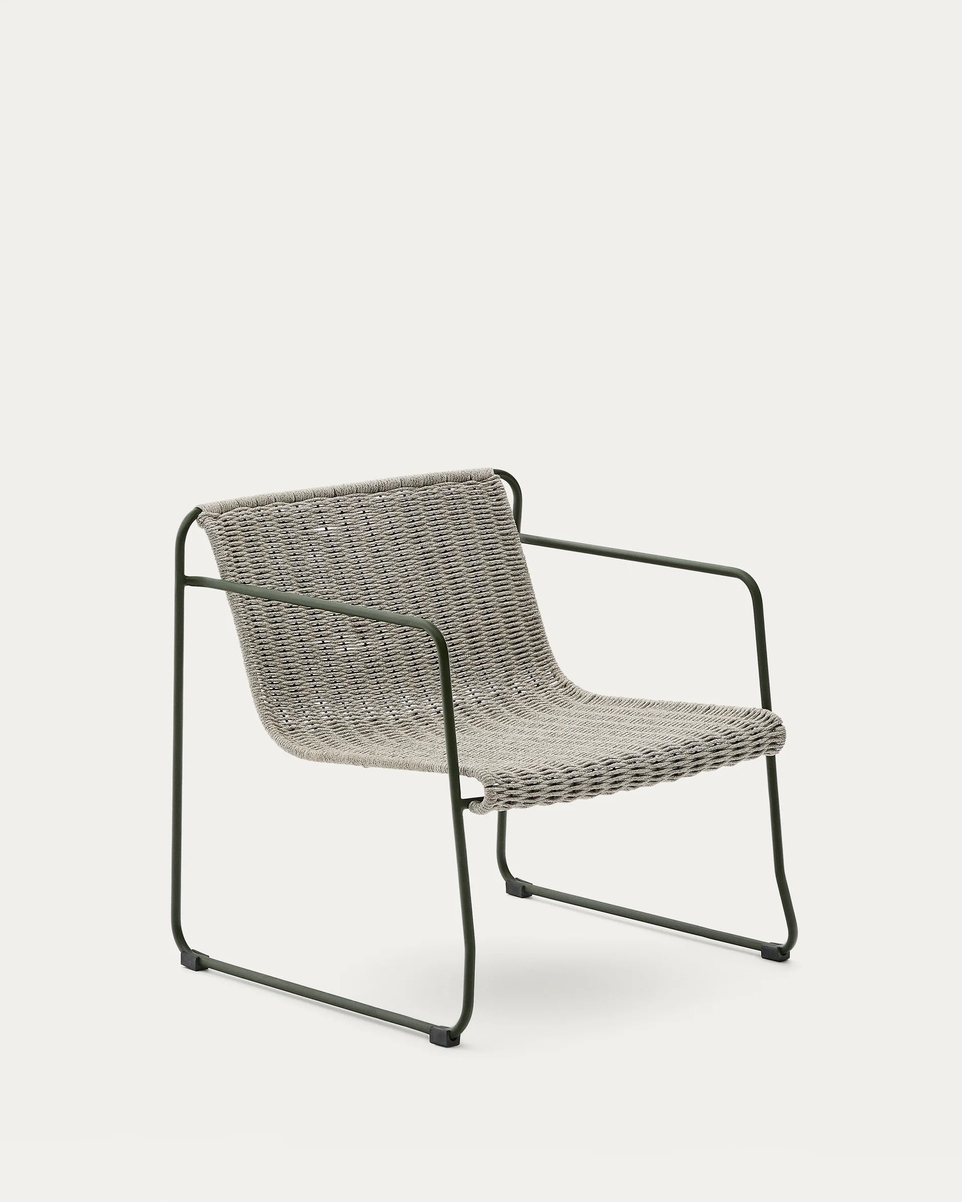 Maurina stackable armchair in green galvanised steel and ecru and grey rope cord