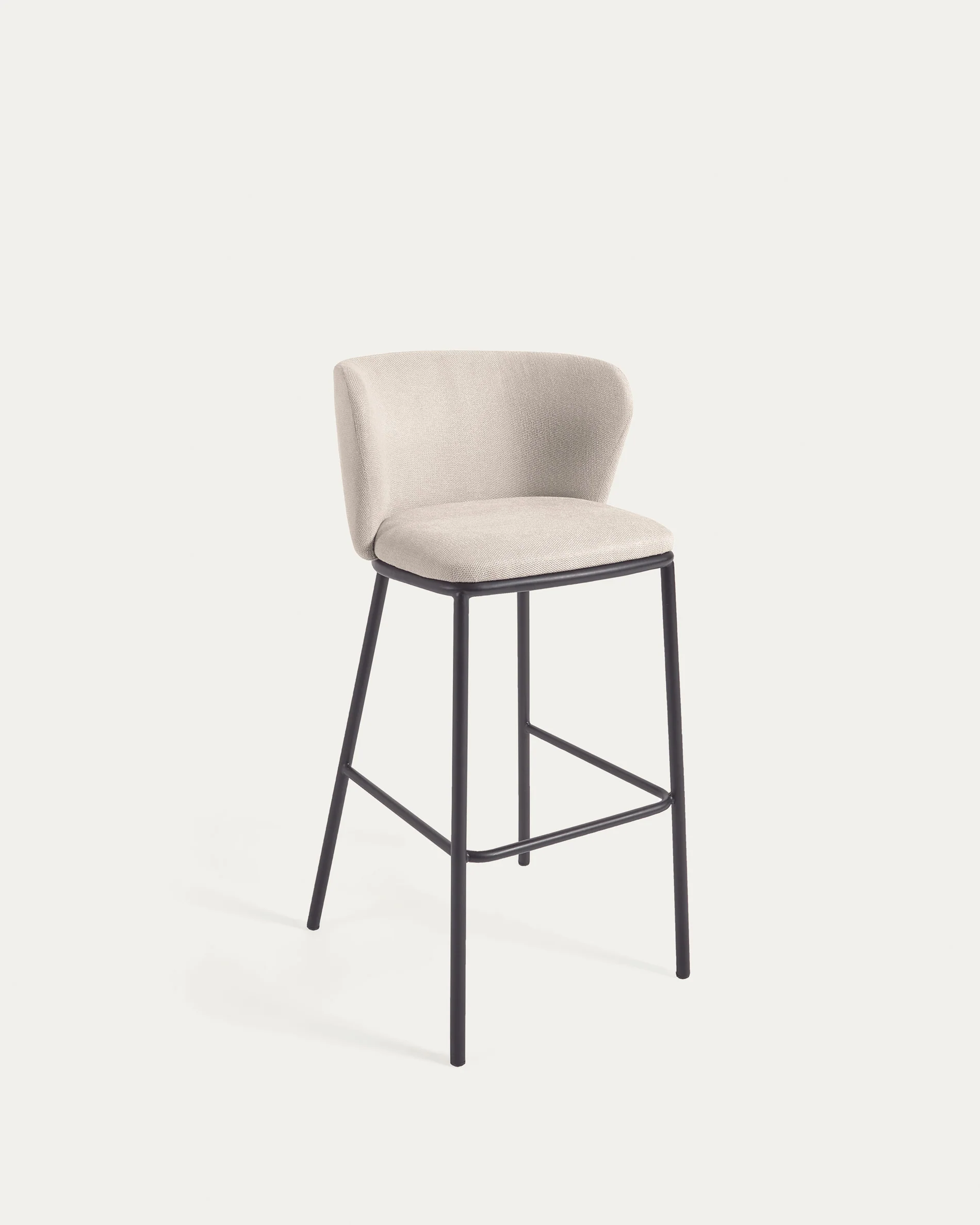 Ciselia stool in beige chenille and black steel legs height 75 cm FSC Mix Credit