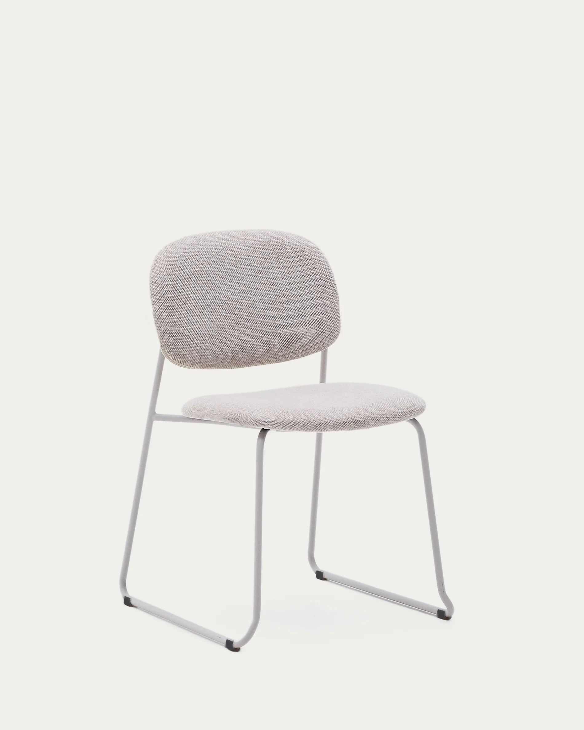 Meli stackable chair in beige chenille with beige metal legs FSC Mix Credit