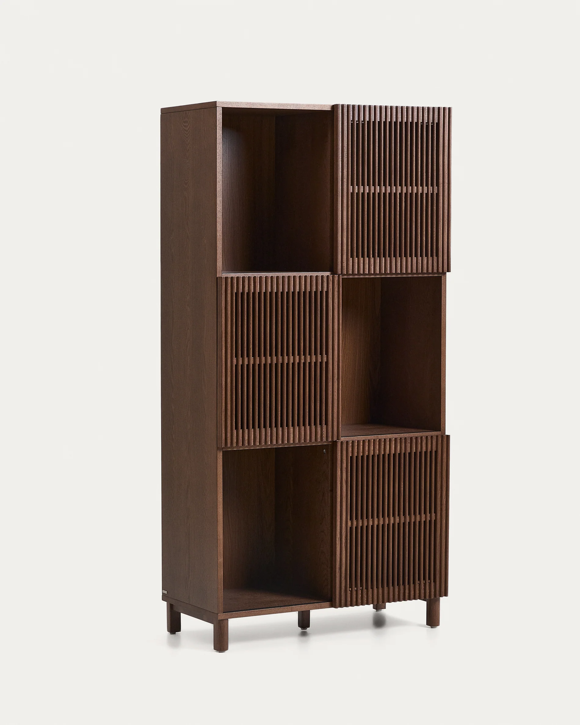 Beyla shelf unit in ash veneer and solid ash wood with walnut finish 84.5 x 170cm FSC 100%