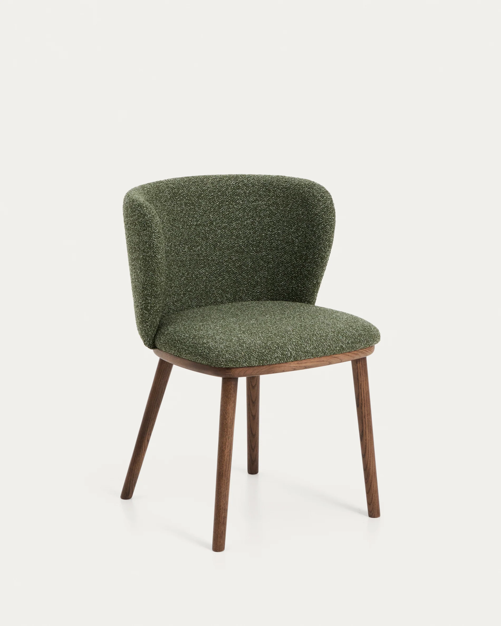 Ciselia dark green thick chenille chair with solid ash wood legs with walnut-coloured finish FSC Mix Credit