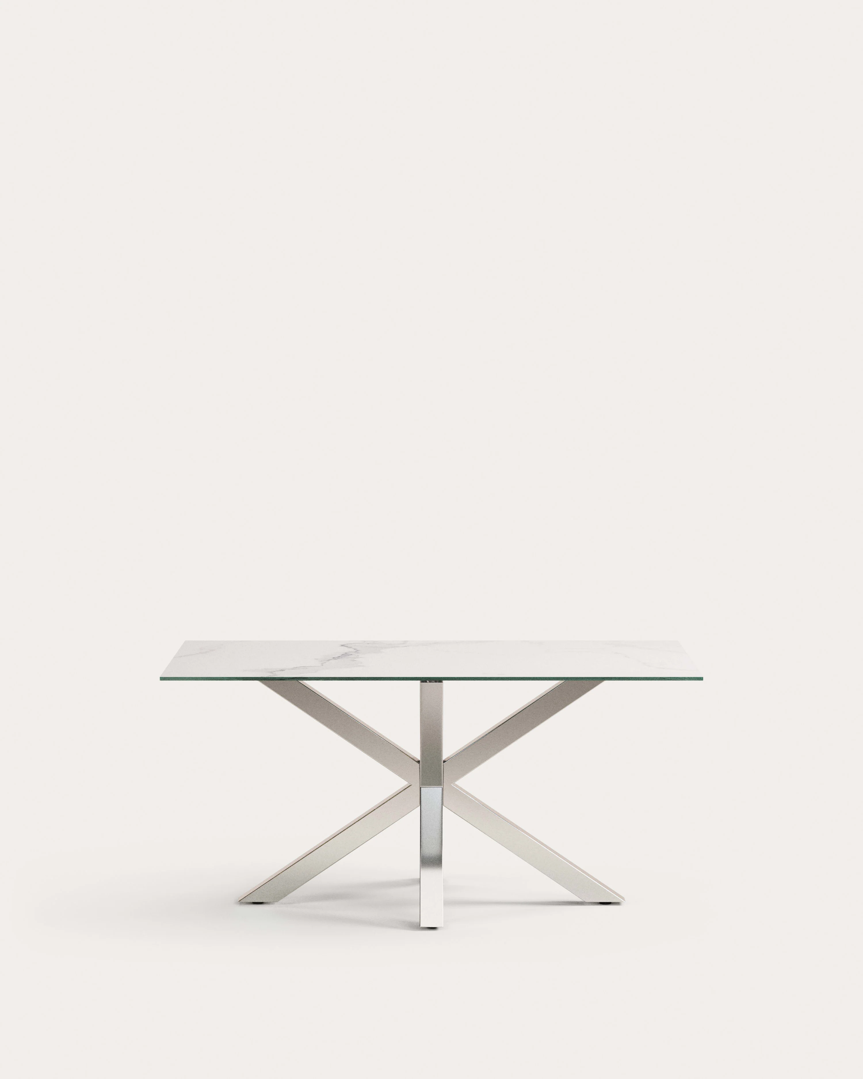 Argo table in white Kalos porcelain and stainless steel legs, 160 x 90 cm