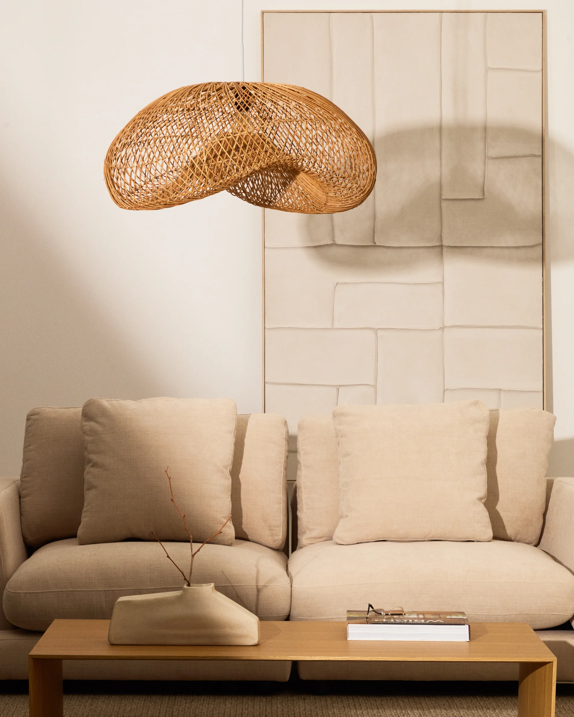 Isora rattan ceiling lamp shade with natural finish 80 x 35cm