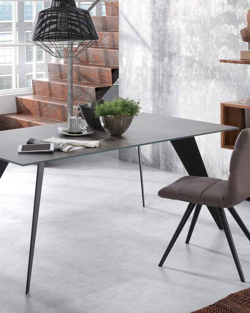 Koda ceramic table with Iron Moss finish and steel legs with black finish 200 x 100 cm