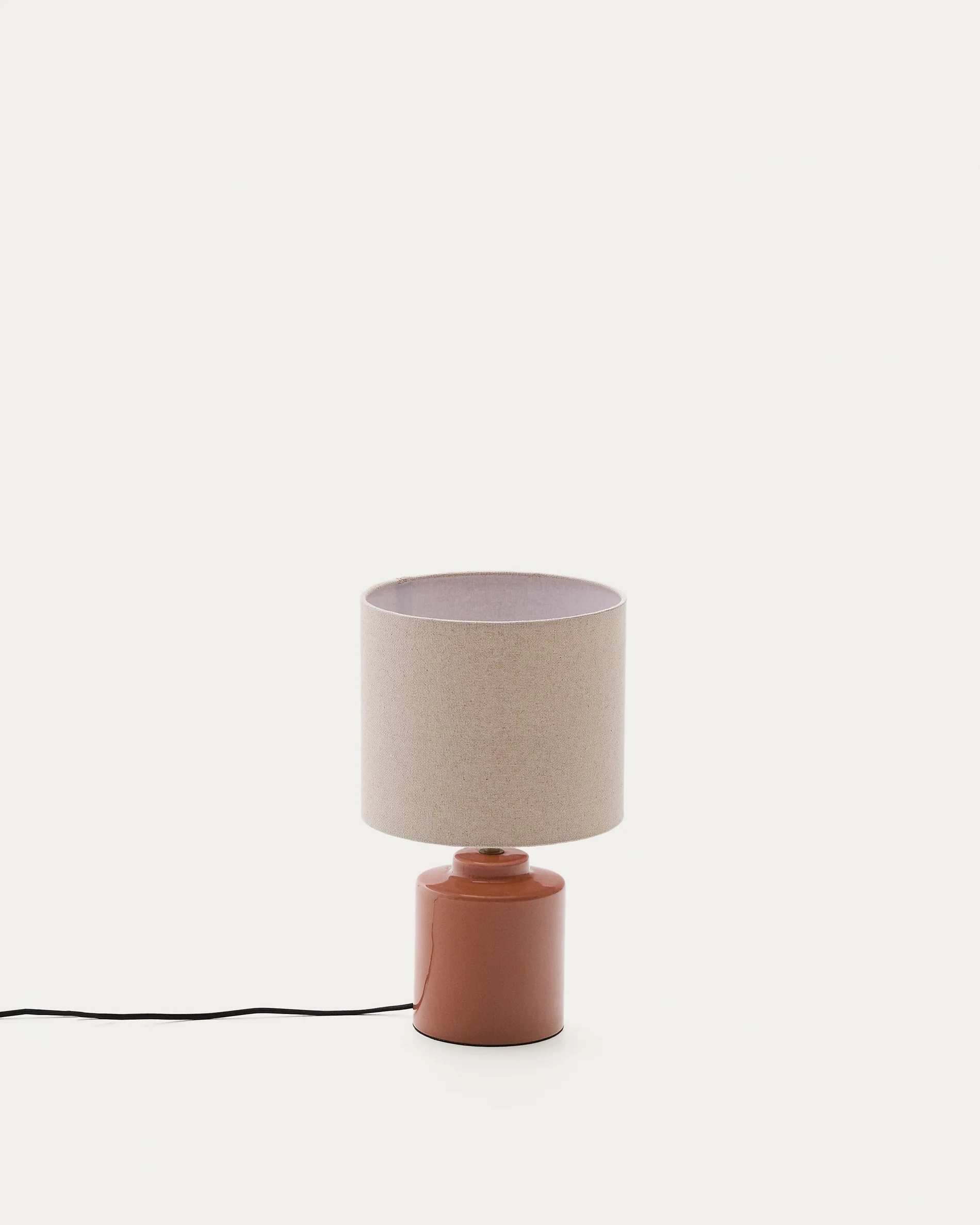 Daeli ceramic table lamp with orange finish and beige cotton