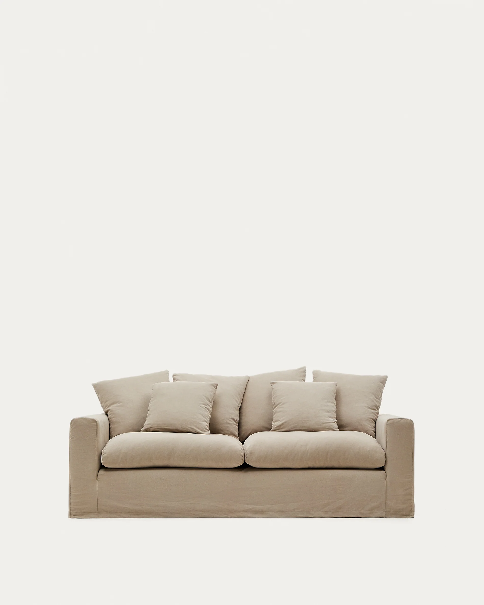 Nora 3-seater sofa with removable cover with linen and cotton cushions in taupe 240cm