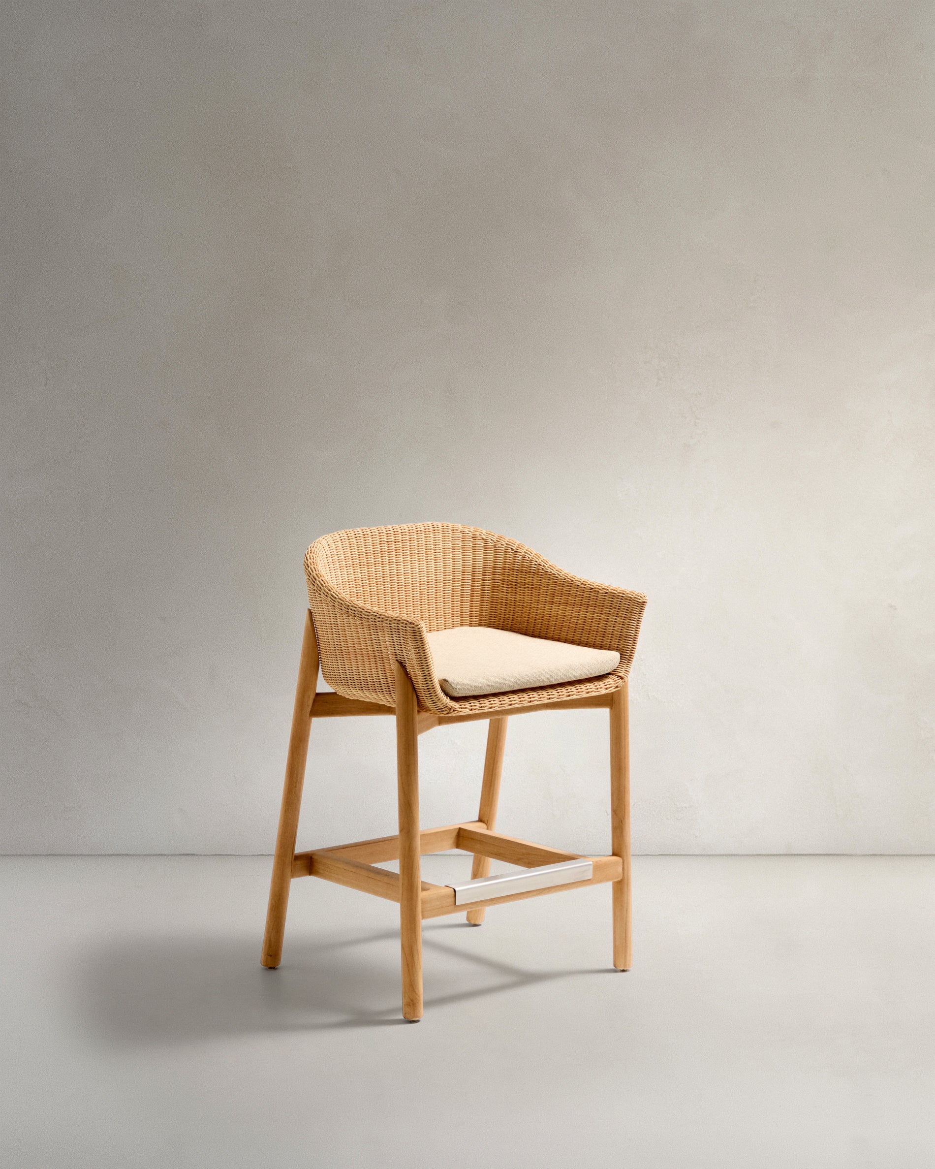 Galea stool in FSC 100% solid teak wood and synthetic rattan 65cm