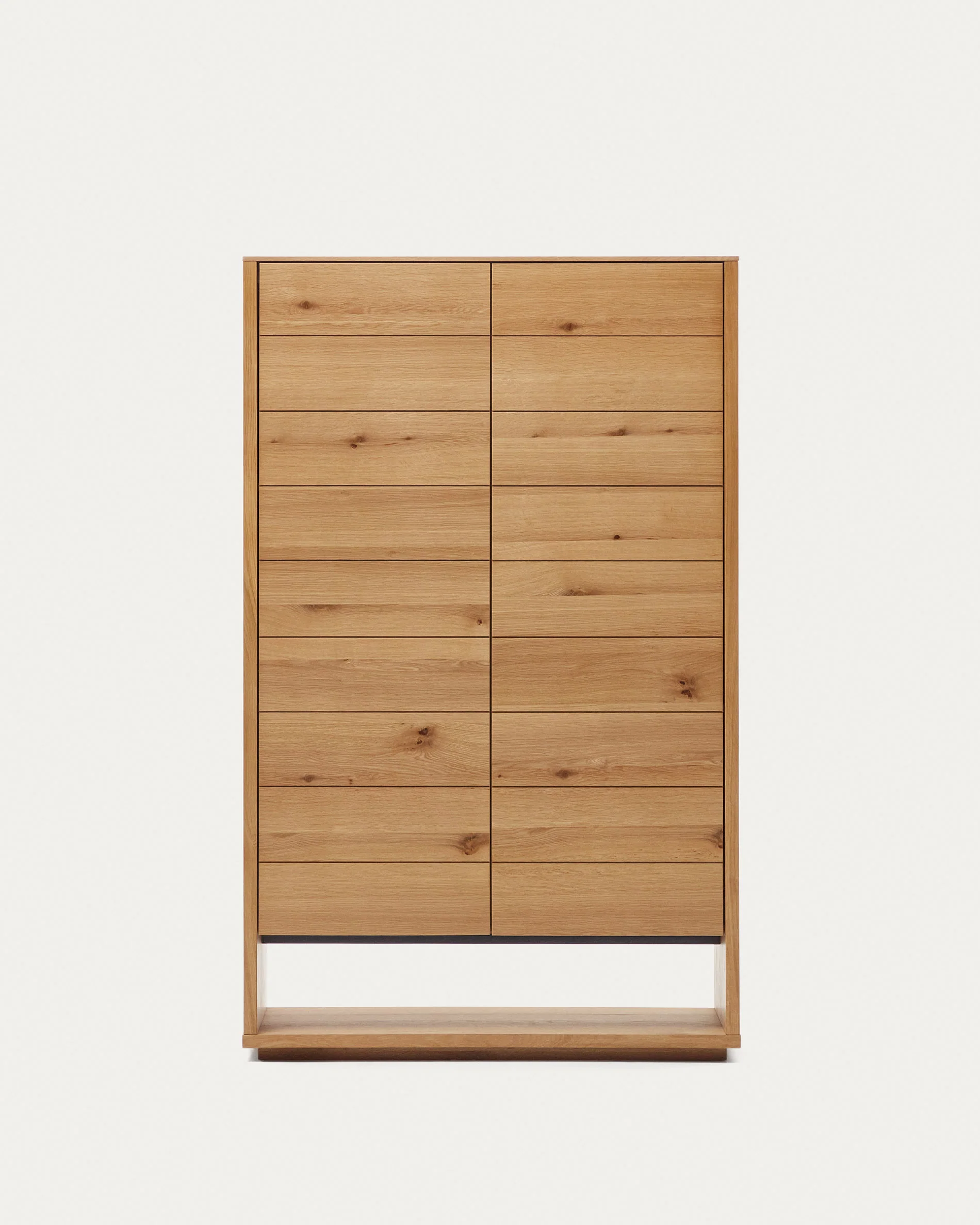 Alguema tall sideboard with 2 doors in oak wood veneer with natural finish, 100 x 163,5 cm