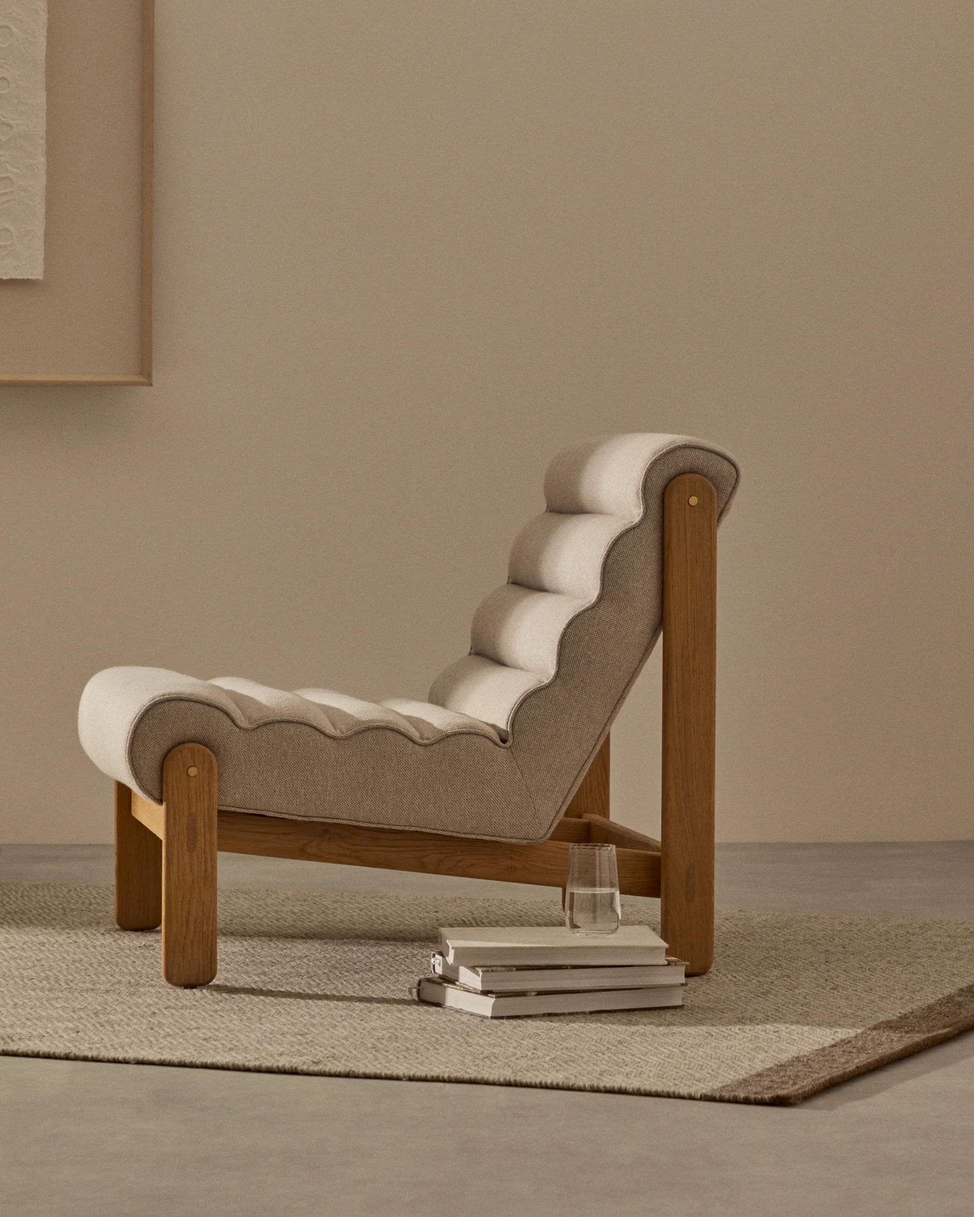 Magira beige armchair in solid oak wood with natural finish