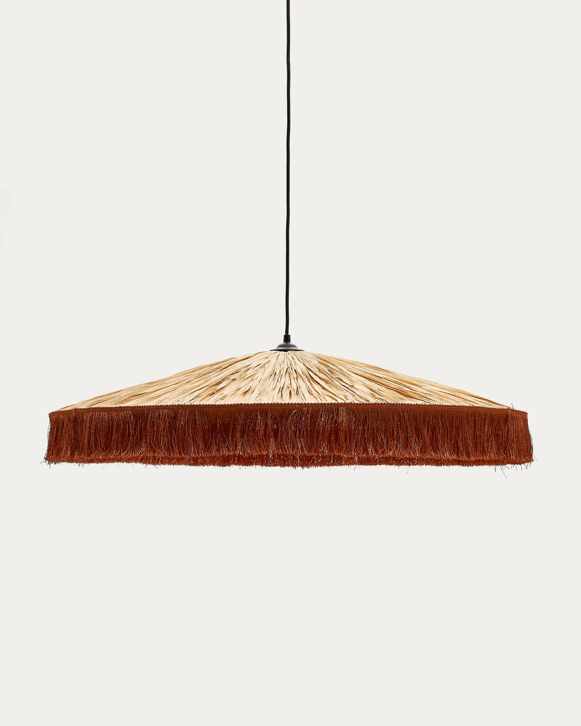 Pollensa ceiling lamp in natural raffia and terracotta fringes, Ø 75 cm