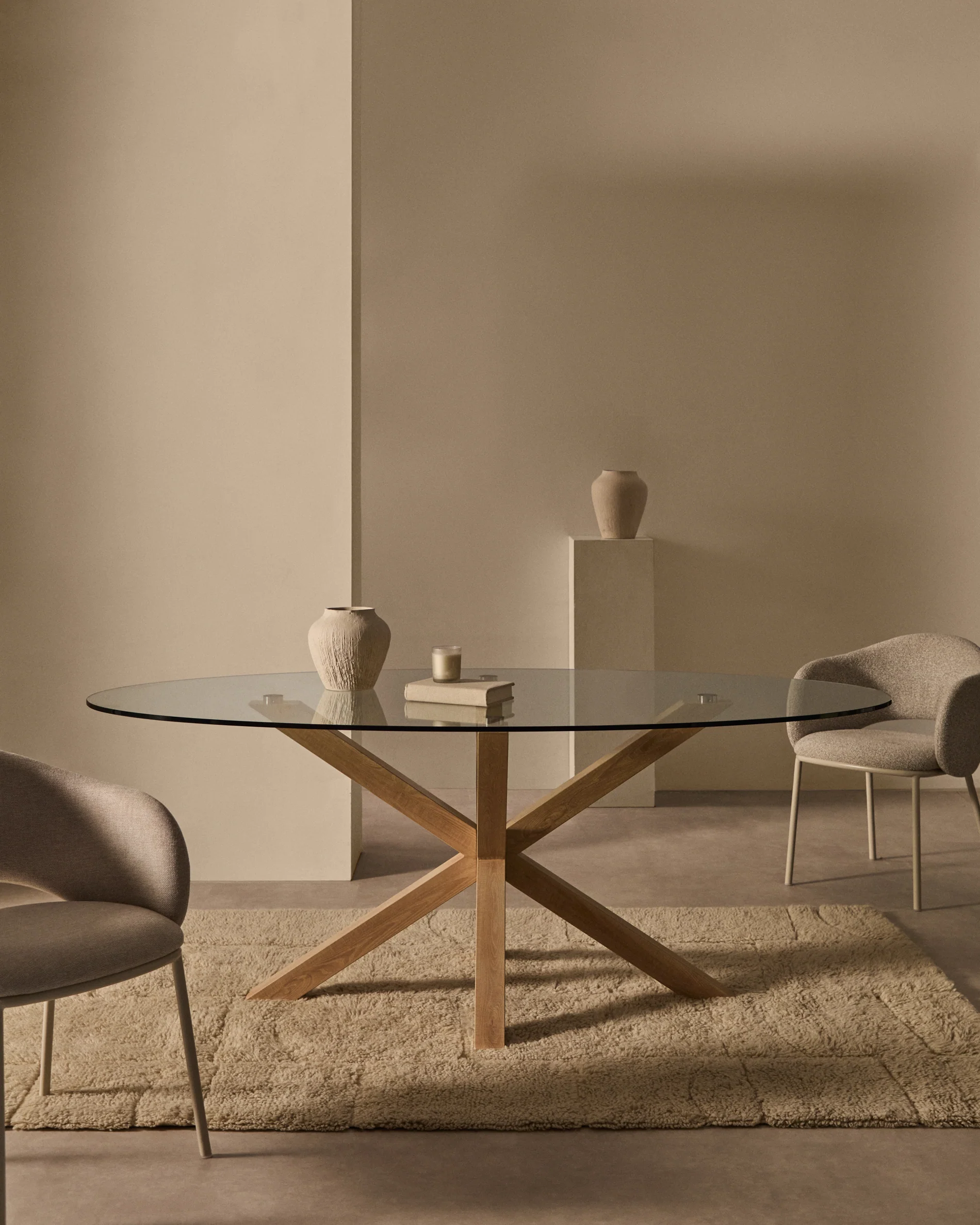 Argo oval table with glass and wood effect steel legs Ø 200 x 100 cm