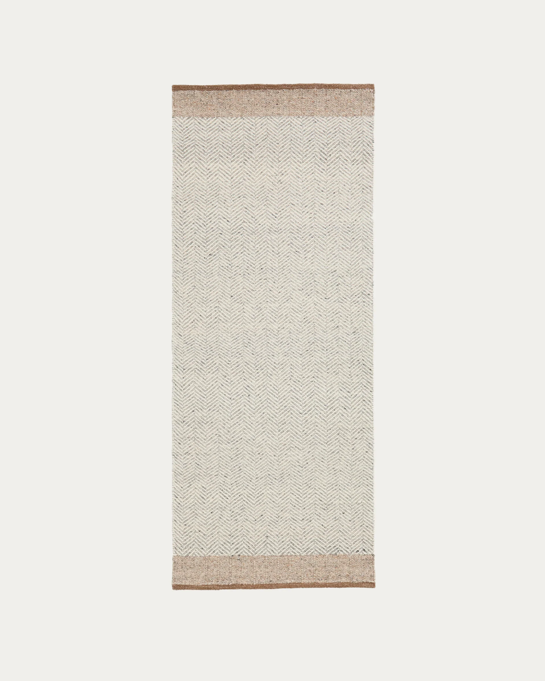 Nifelia beige wool jacquard runner rug 200 x 80cm