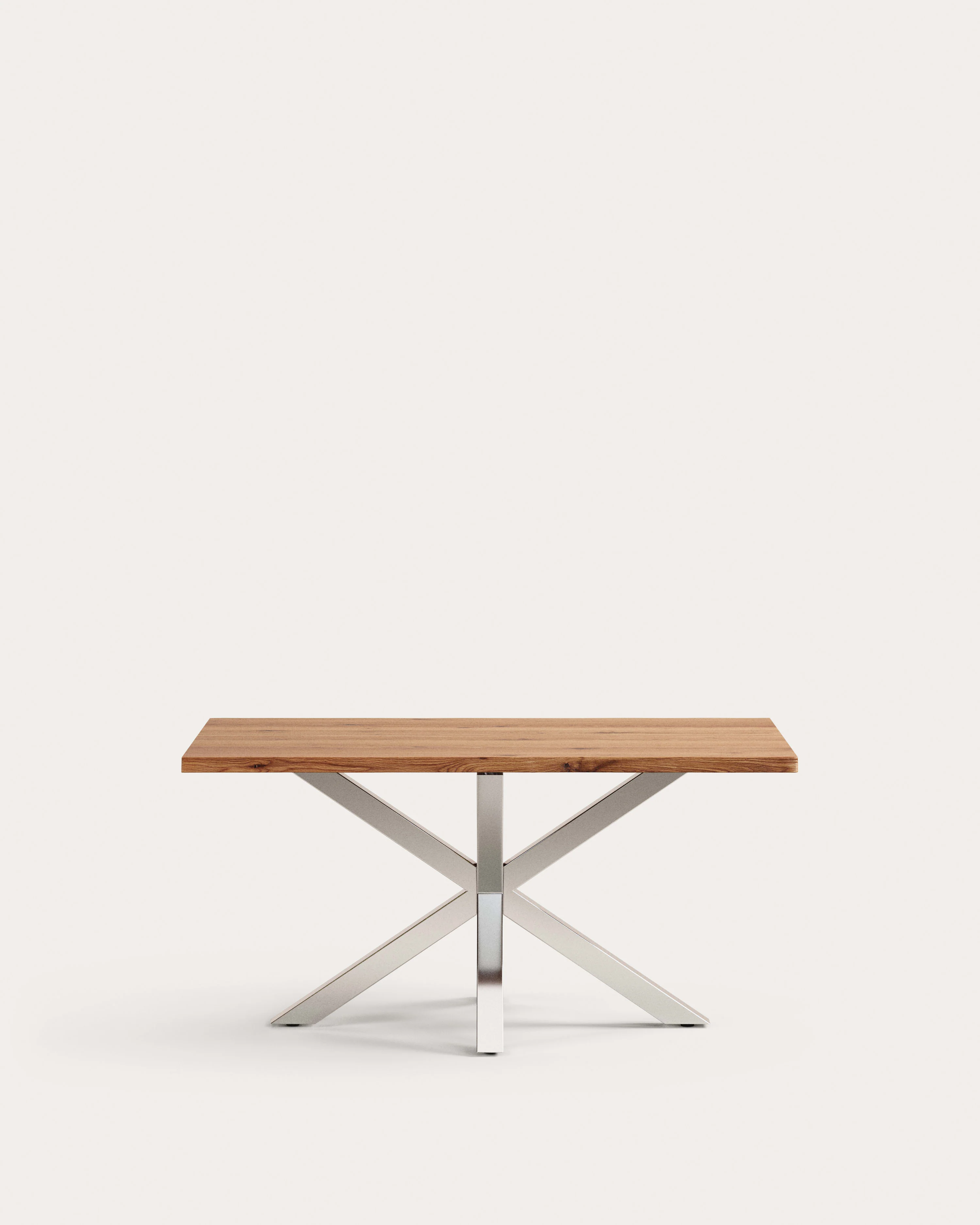Argo table in oak veneer in a natural finish and stainless-steel legs 160 x 90 cm