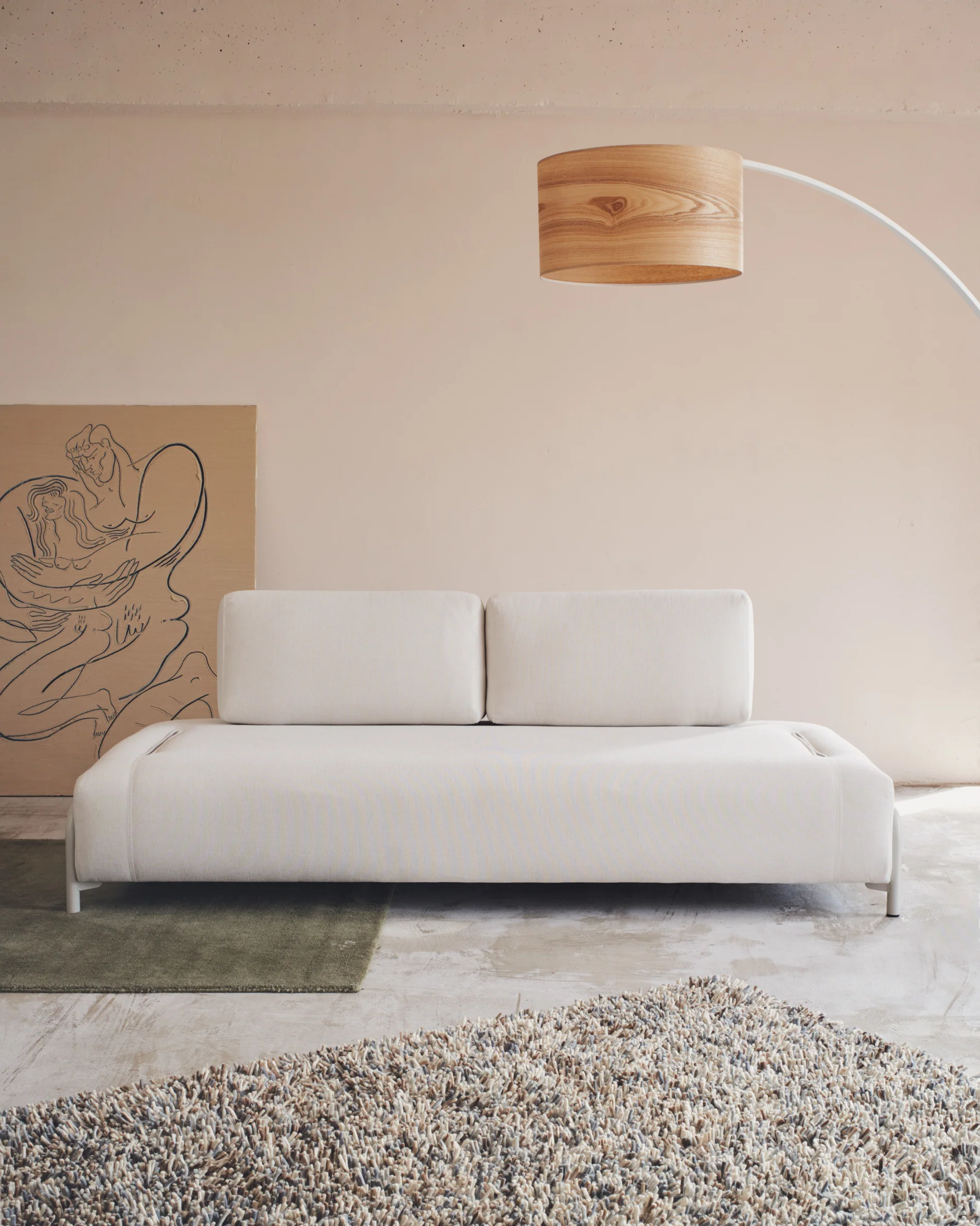 Compo module beige chenille 3-seater with beige metal structure 232 cm FSC Mix Credit