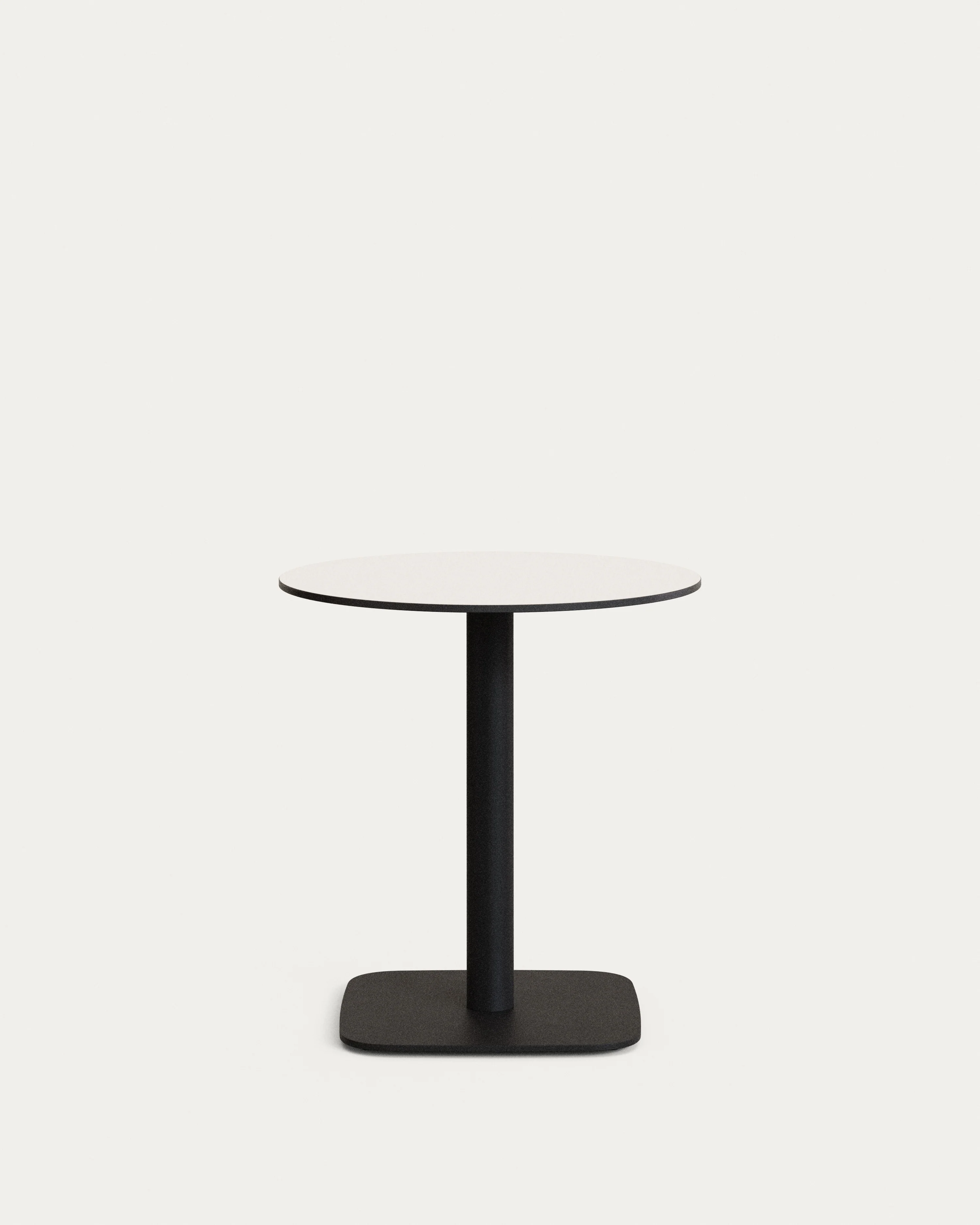 Dina round outdoor table in white with metal legal in a painted black finish, Ø 68x70 cm