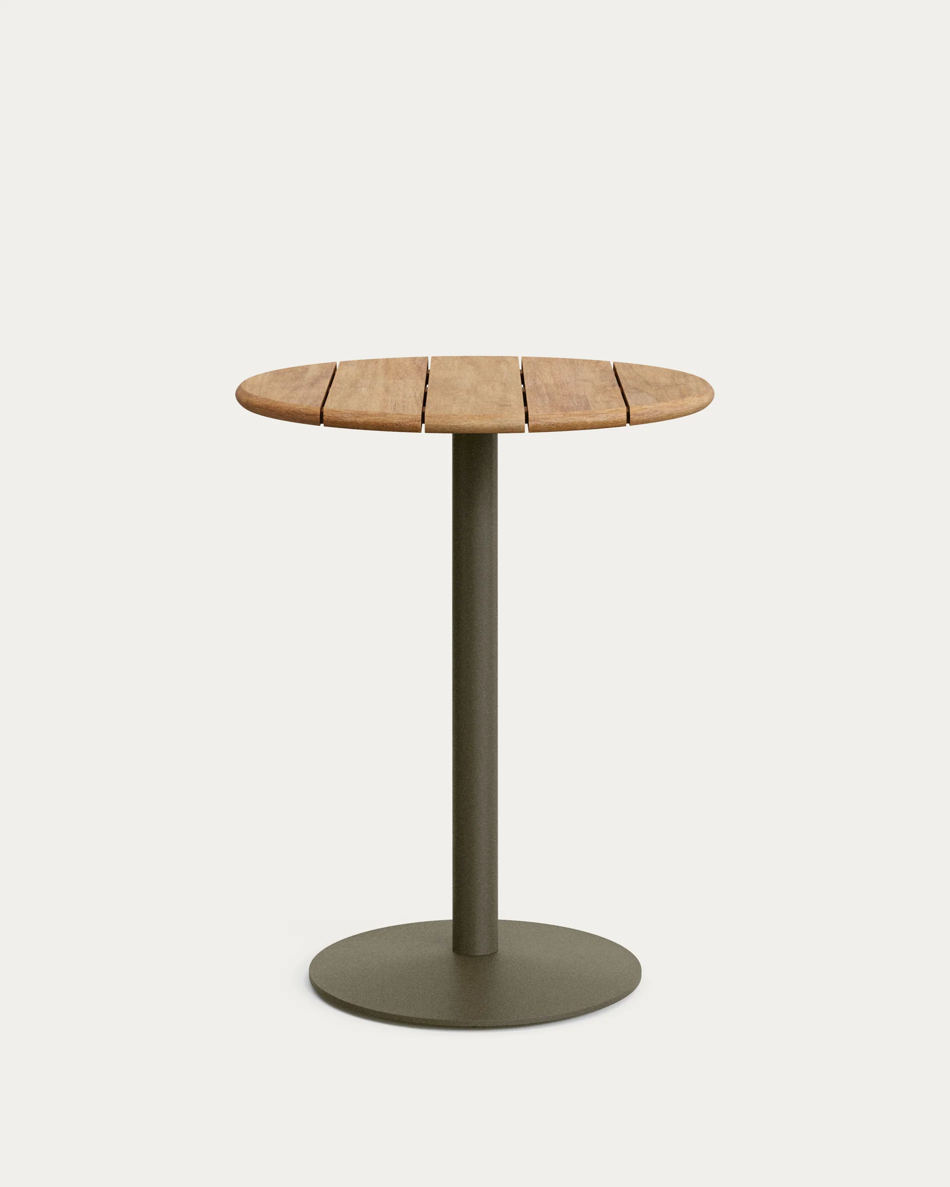 Esilda outdoor tall round table with FSC 100% acacia top Ø80cm and green steel base Ø55x96cm