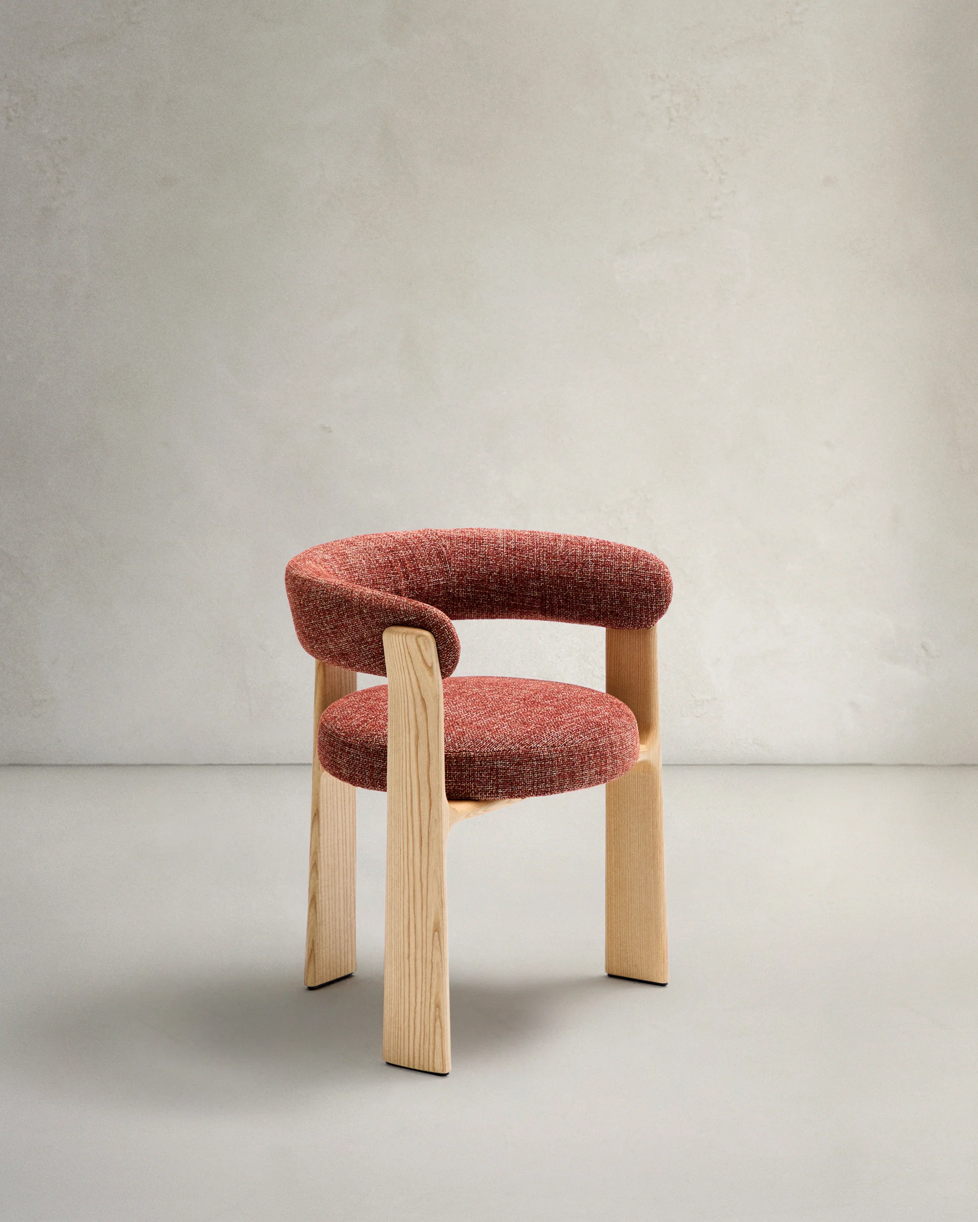 Granite 3-legged chair terracotta chenille and solid ash wood in a natural tone finish FSC 100%